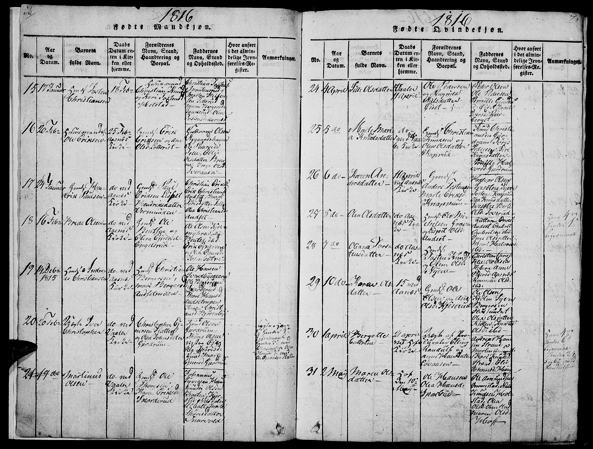 Hof prestekontor, SAH/PREST-038/H/Ha/Haa/L0005: Parish register (official) no. 5, 1816-1822, p. 6-7
