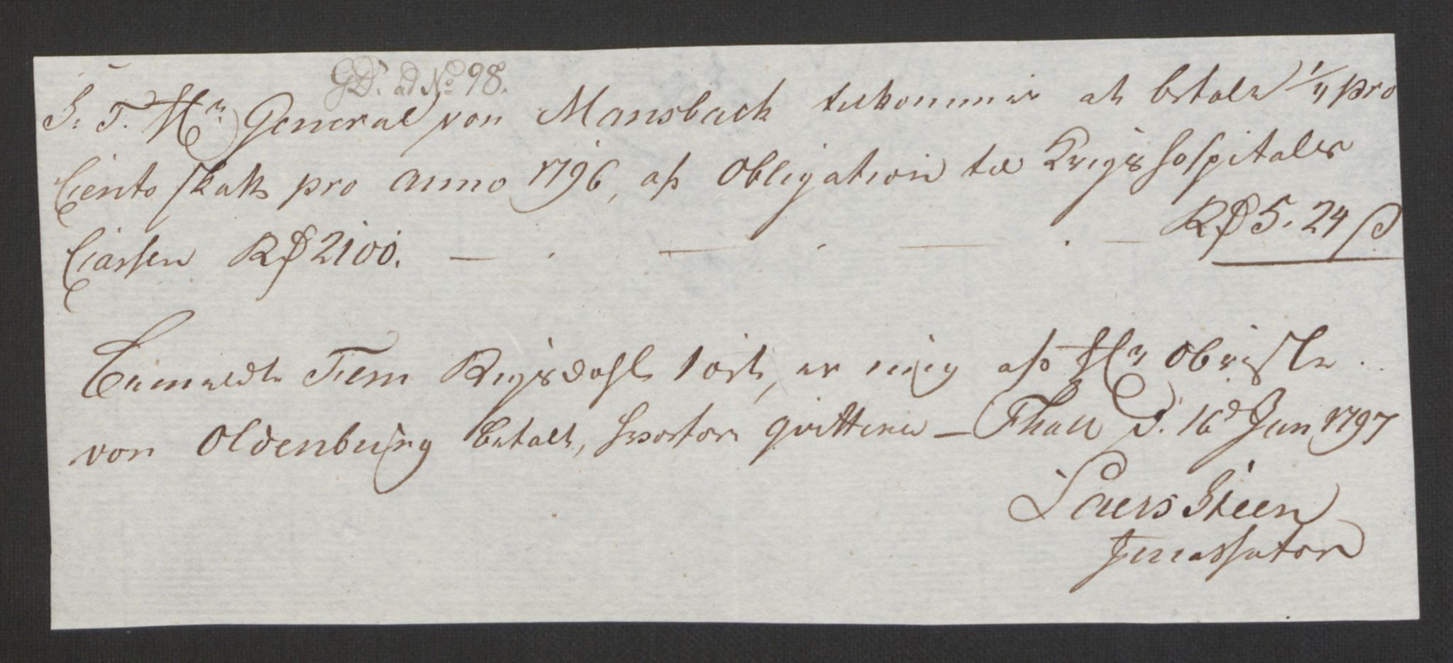 Forsvaret, Den norske kvesthuskasse/krigshospitalkasse, AV/RA-RAFA-1887/F/Fa/L0017: Innkomne brev:, 1782-1807, p. 259