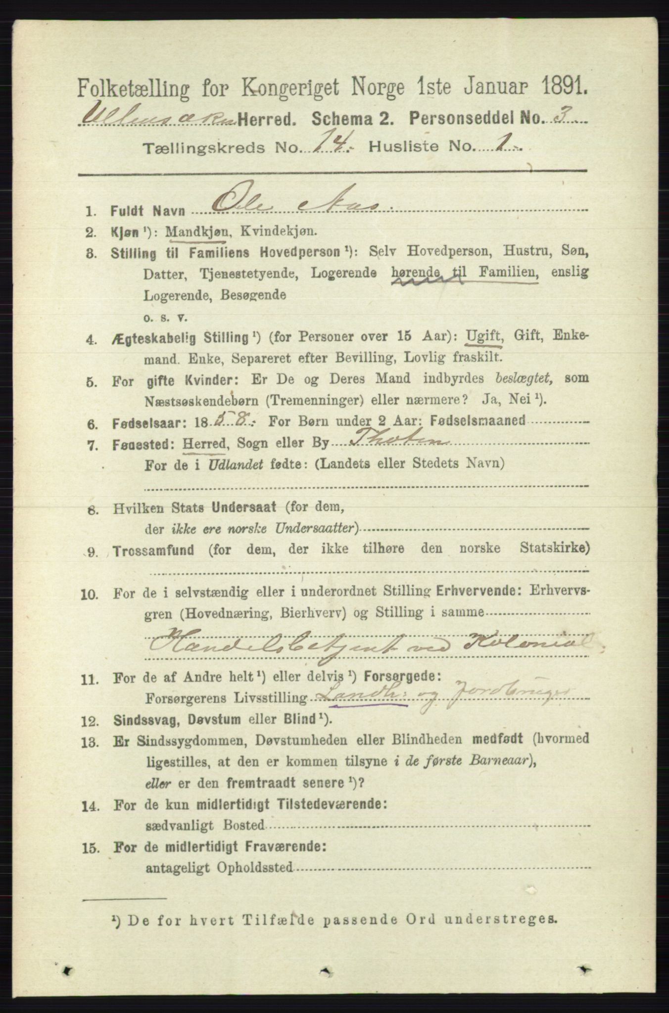 RA, 1891 census for 0235 Ullensaker, 1891, p. 6381