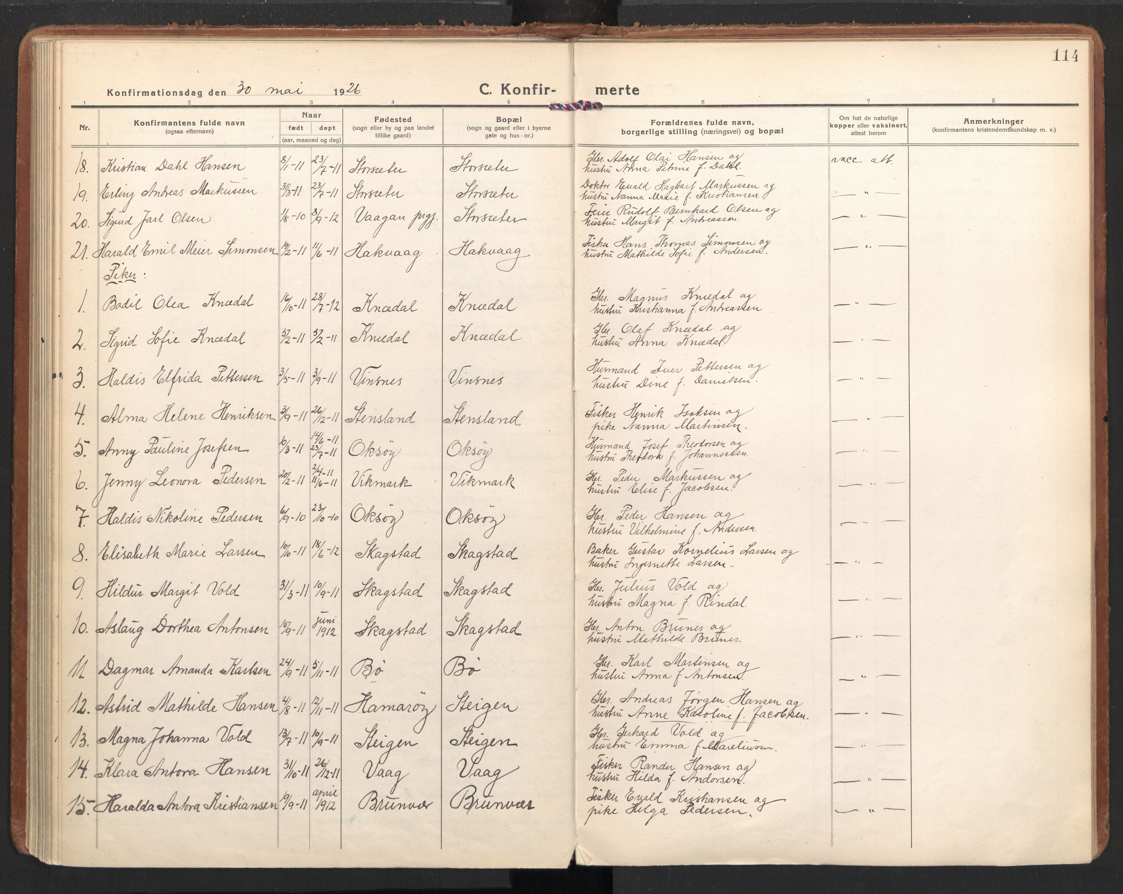 Ministerialprotokoller, klokkerbøker og fødselsregistre - Nordland, AV/SAT-A-1459/855/L0810: Parish register (official) no. 855A17, 1921-1939, p. 114