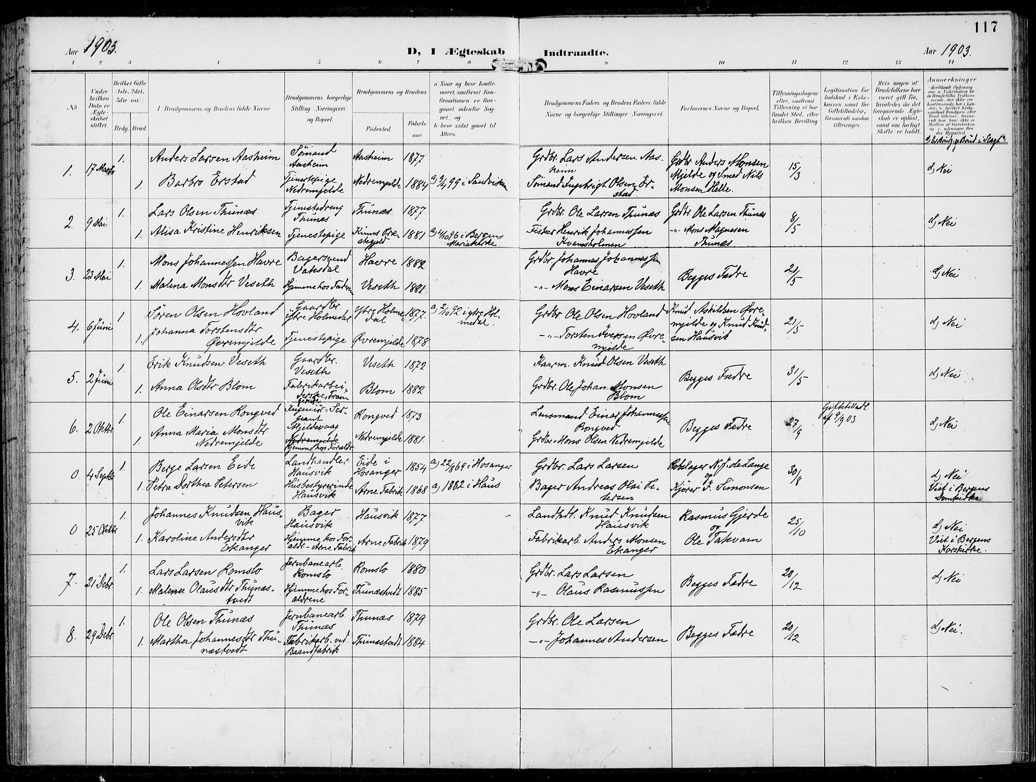 Haus sokneprestembete, SAB/A-75601/H/Haa: Parish register (official) no. B  2, 1899-1912, p. 117