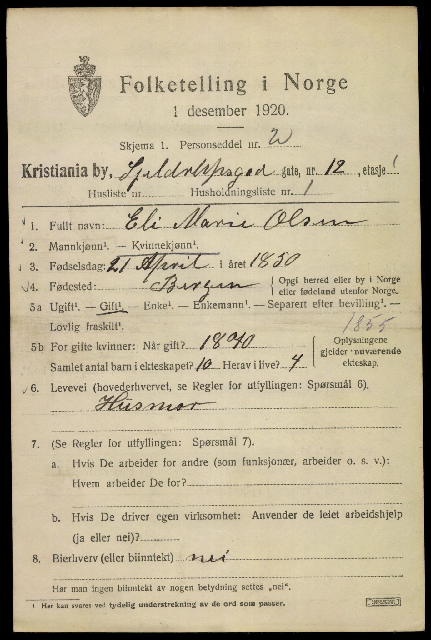 SAO, 1920 census for Kristiania, 1920, p. 512905