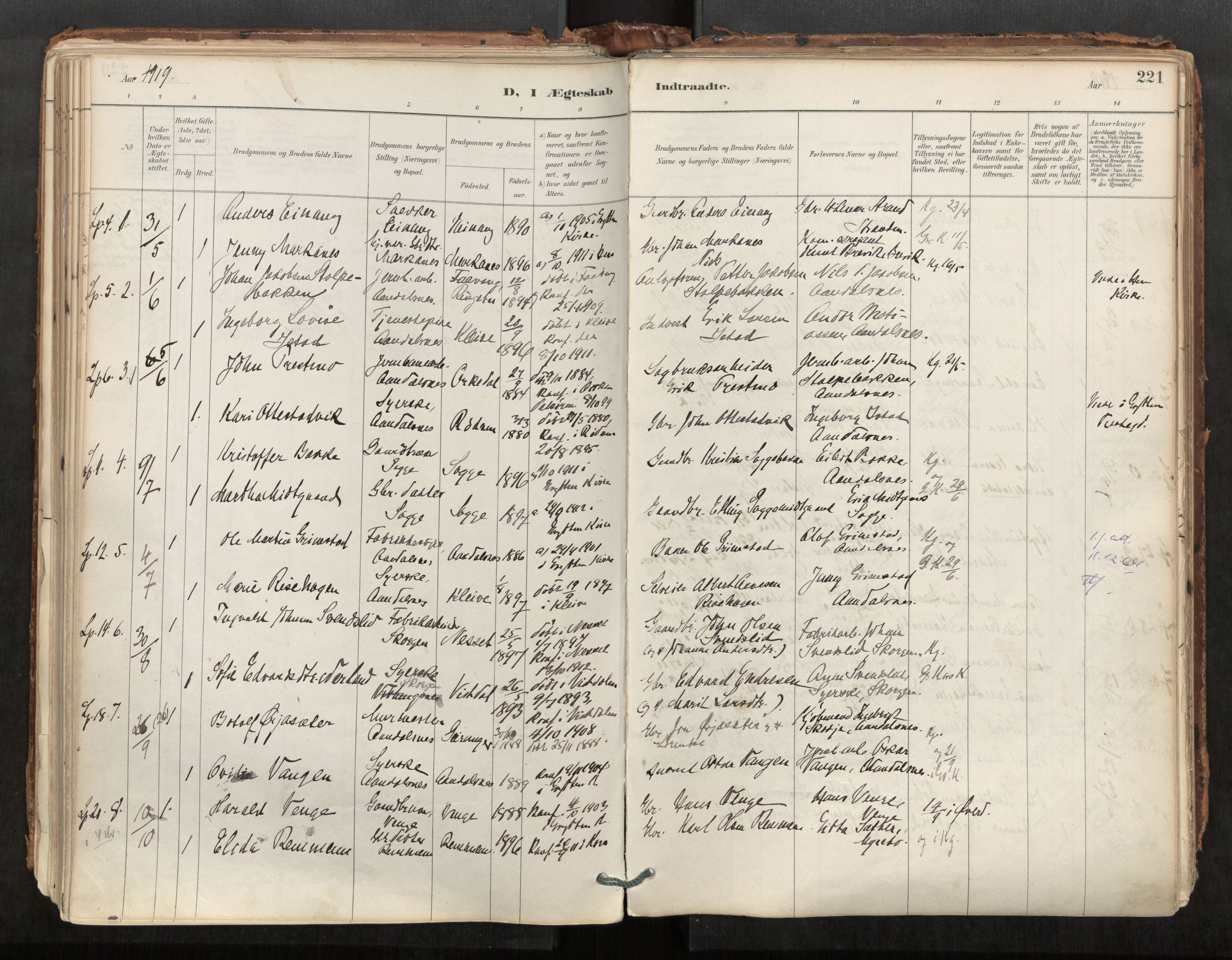 Ministerialprotokoller, klokkerbøker og fødselsregistre - Møre og Romsdal, AV/SAT-A-1454/544/L0585: Parish register (official) no. 544A06, 1887-1924, p. 221