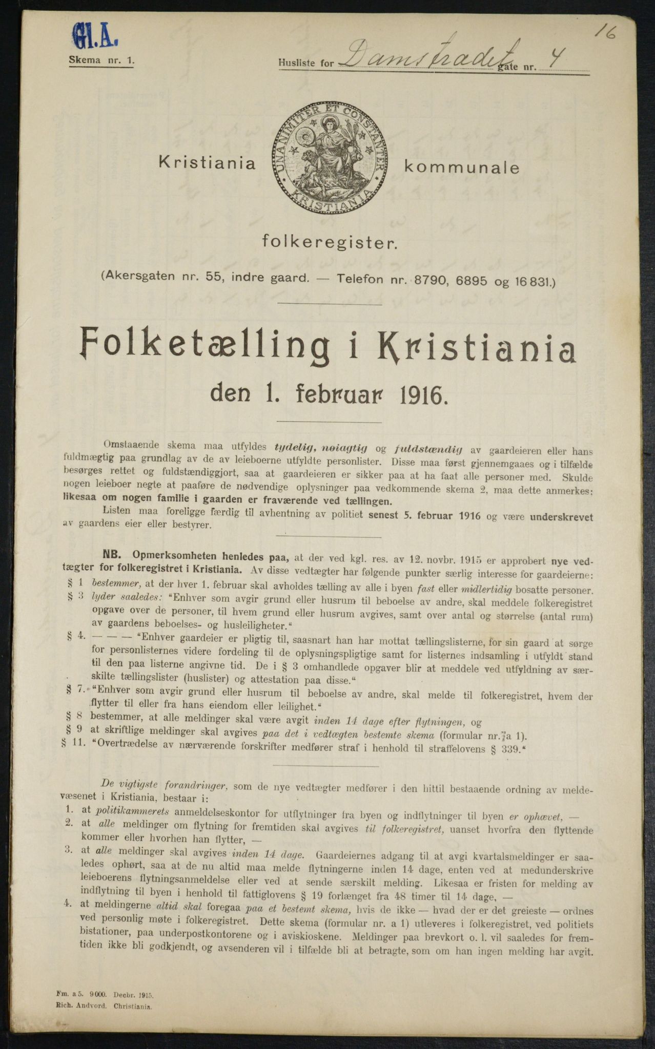 OBA, Municipal Census 1916 for Kristiania, 1916, p. 14472