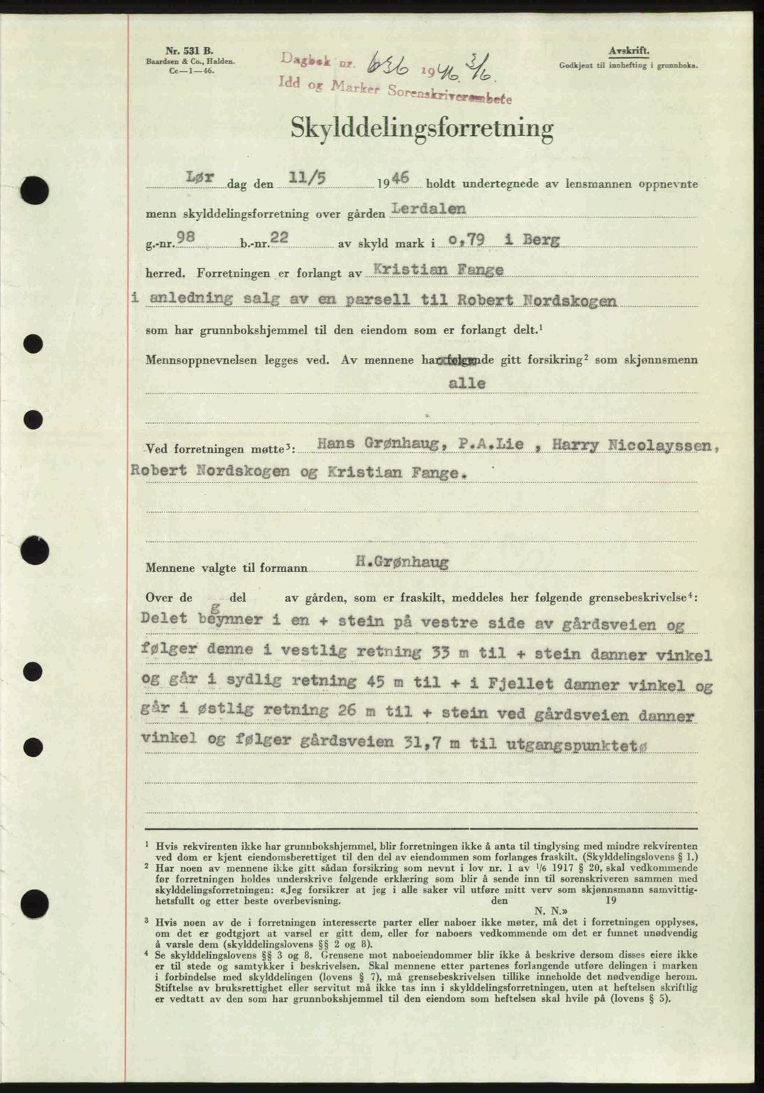 Idd og Marker sorenskriveri, AV/SAO-A-10283/G/Gb/Gbb/L0008: Mortgage book no. A8, 1946-1946, Diary no: : 636/1946