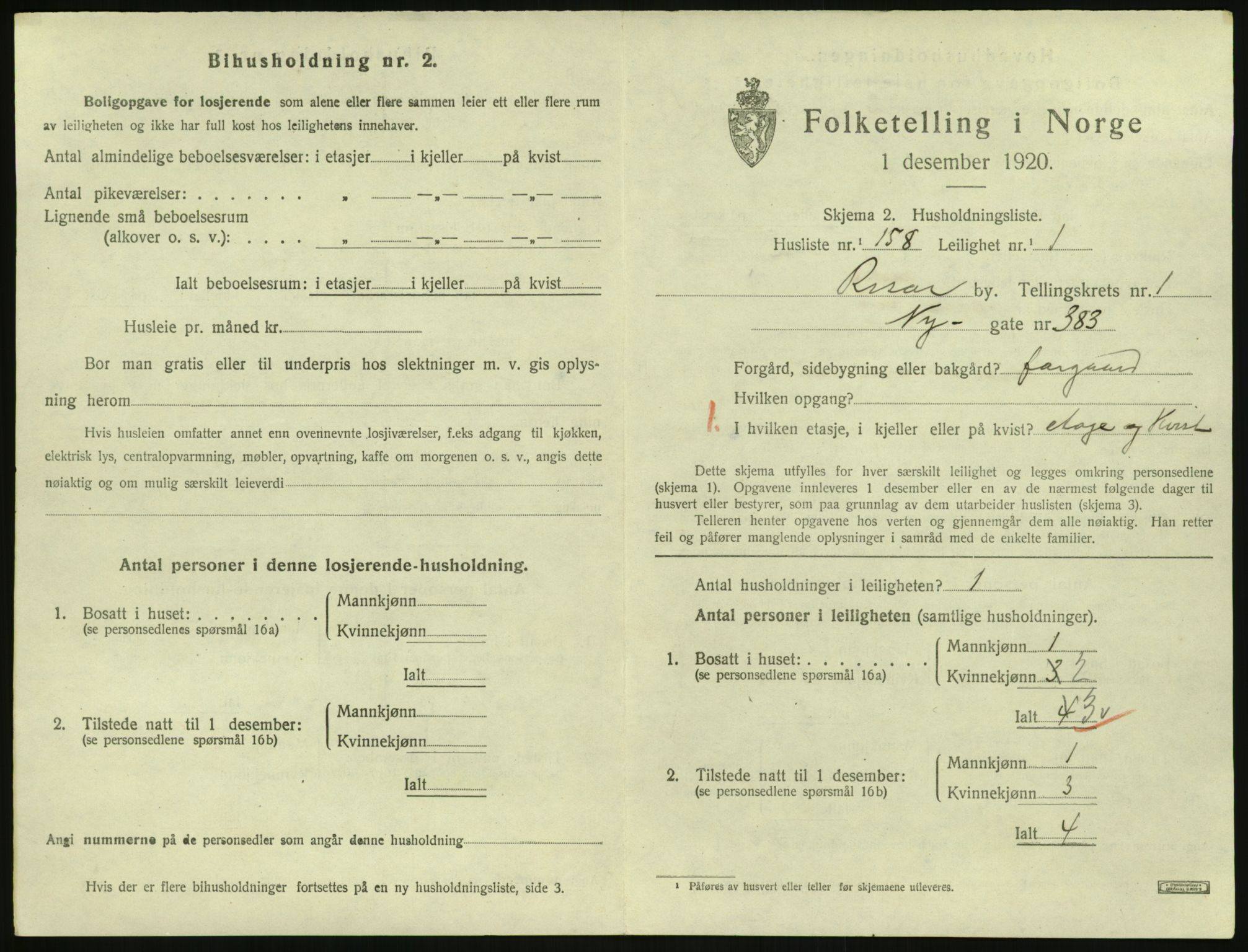 SAK, 1920 census for Risør, 1920, p. 1733