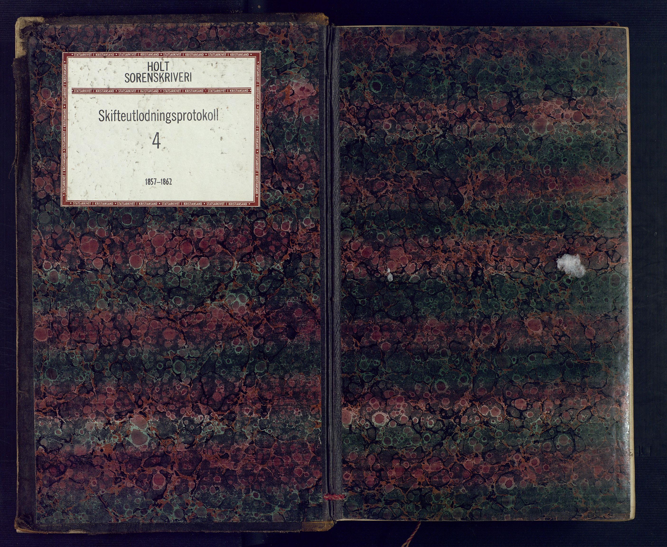 Holt sorenskriveri, SAK/1221-0002/H/Hc/L0029: Skifteutlodningsprotokoll nr. 4 med løst register, 1857-1862