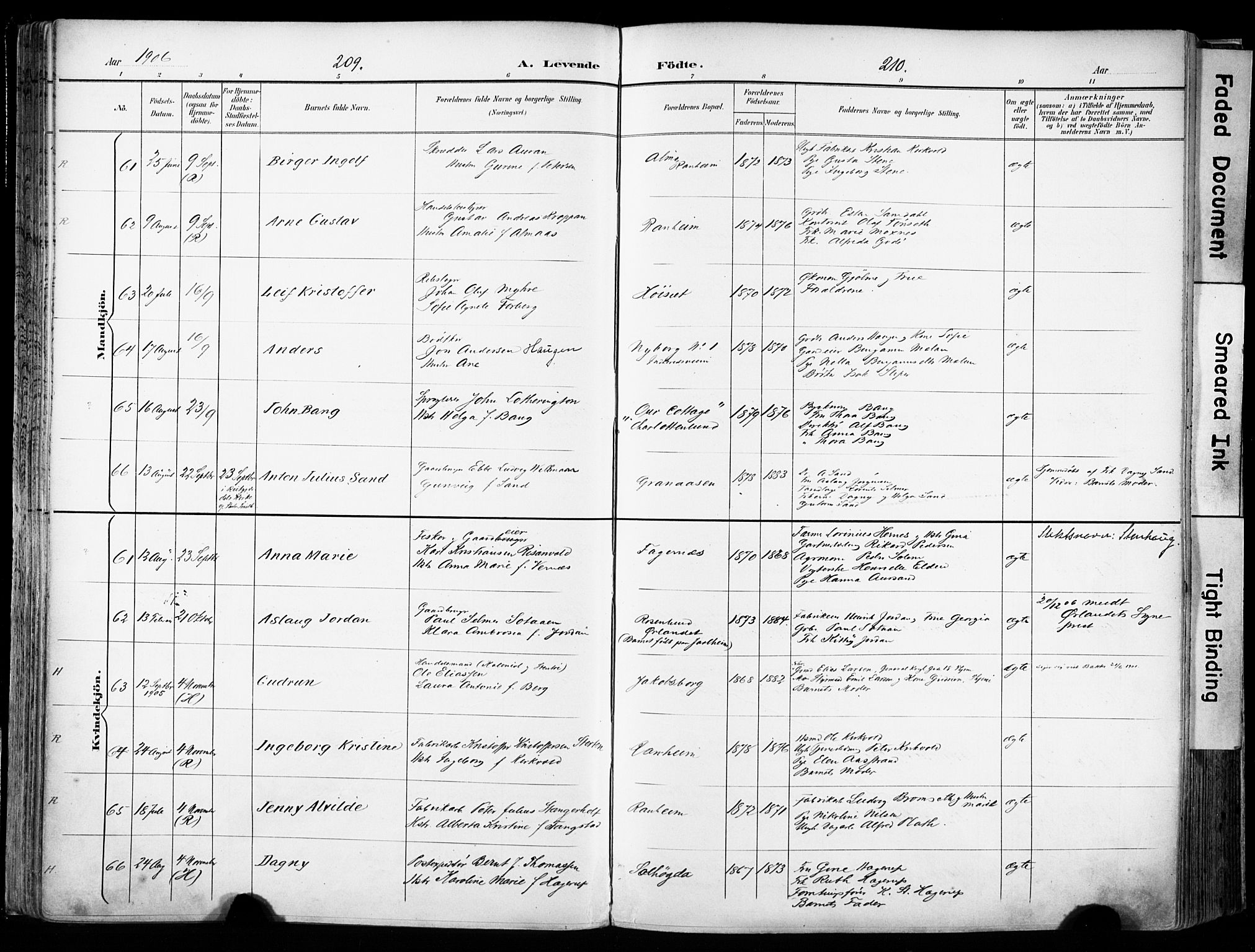 Ministerialprotokoller, klokkerbøker og fødselsregistre - Sør-Trøndelag, AV/SAT-A-1456/606/L0301: Parish register (official) no. 606A16, 1894-1907, p. 209-210