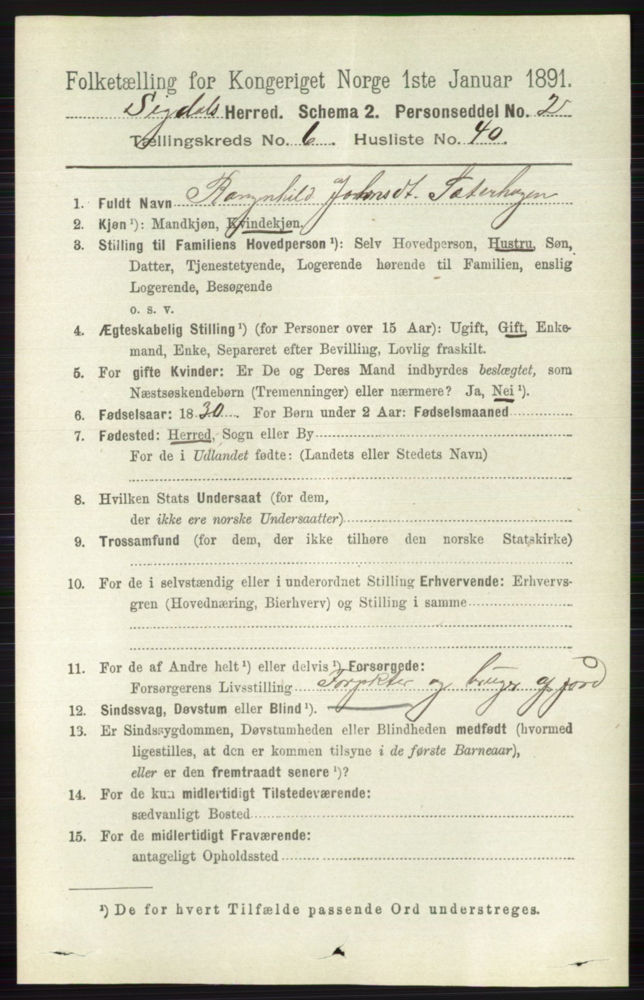 RA, 1891 census for 0621 Sigdal, 1891, p. 2644
