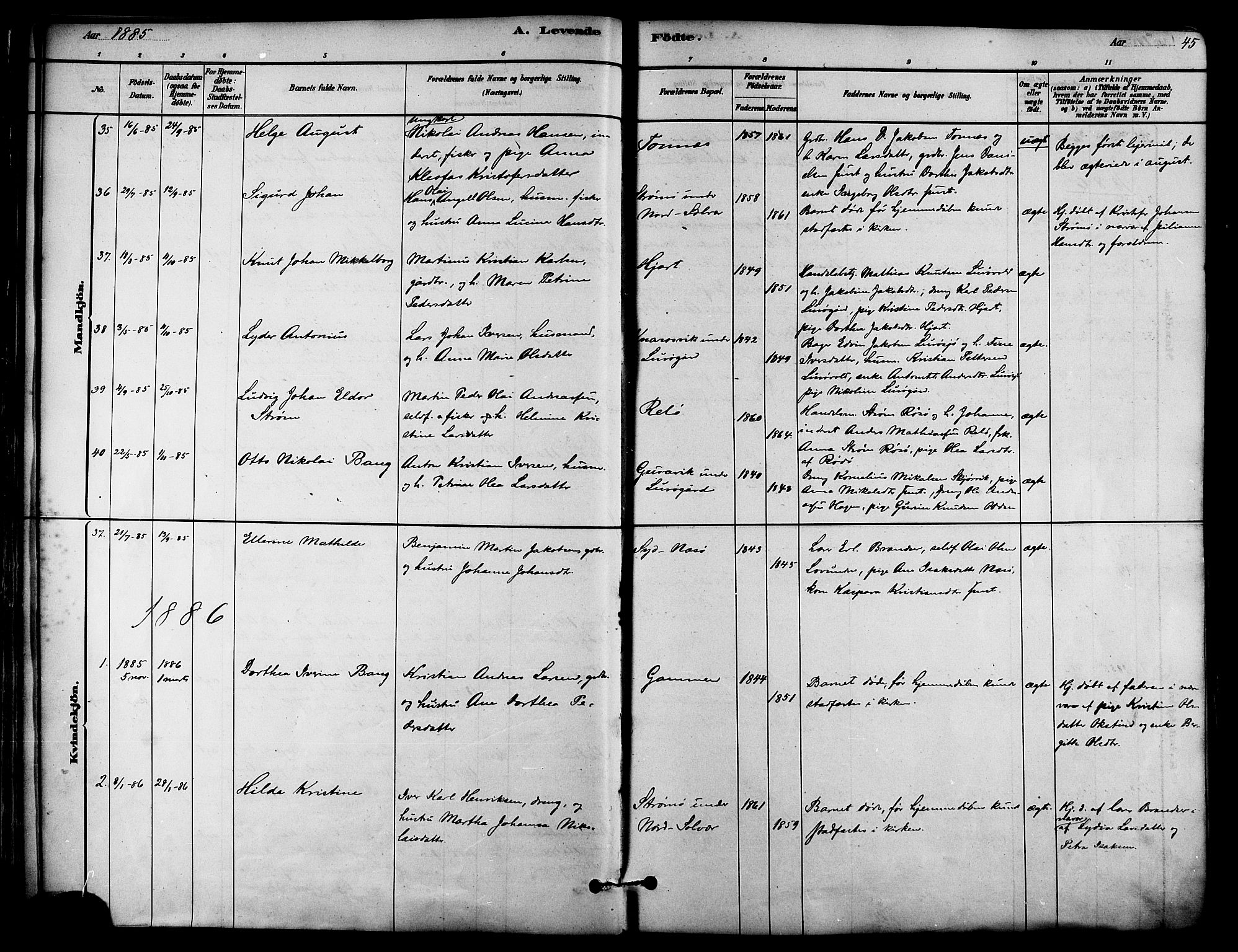 Ministerialprotokoller, klokkerbøker og fødselsregistre - Nordland, SAT/A-1459/839/L0568: Parish register (official) no. 839A05, 1880-1902, p. 45
