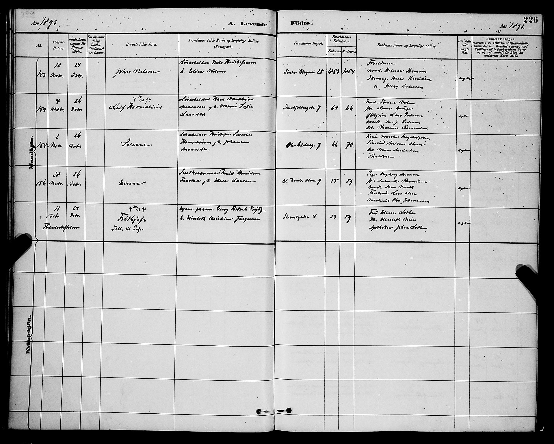 Korskirken sokneprestembete, AV/SAB-A-76101/H/Hab: Parish register (copy) no. B 9, 1887-1896, p. 226