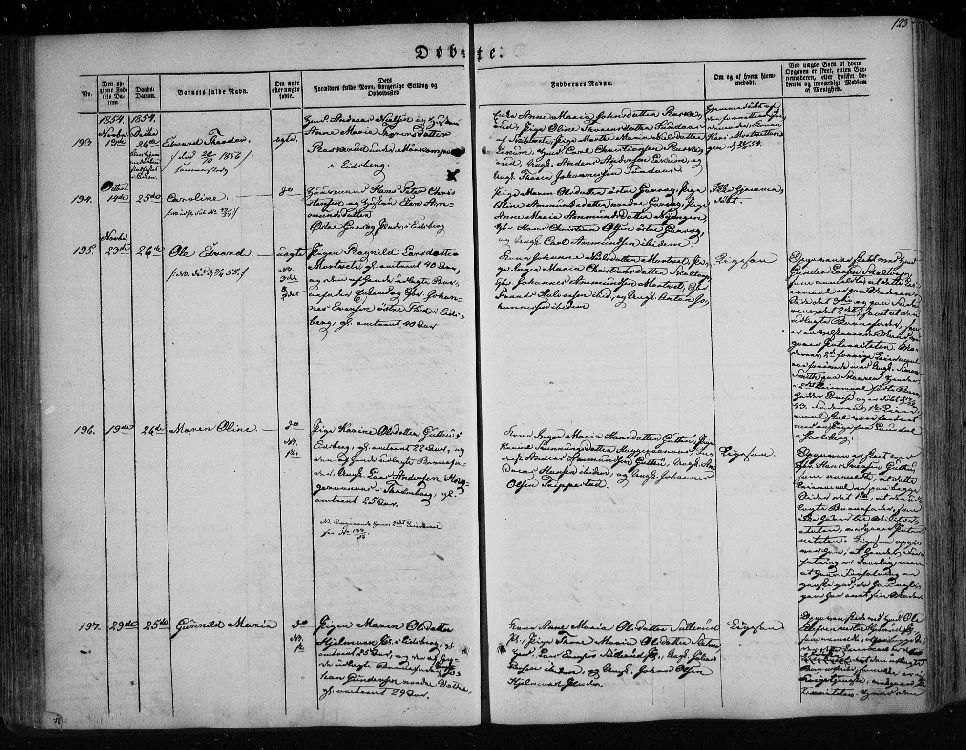 Eidsberg prestekontor Kirkebøker, AV/SAO-A-10905/F/Fa/L0009: Parish register (official) no. I 9, 1849-1856, p. 123