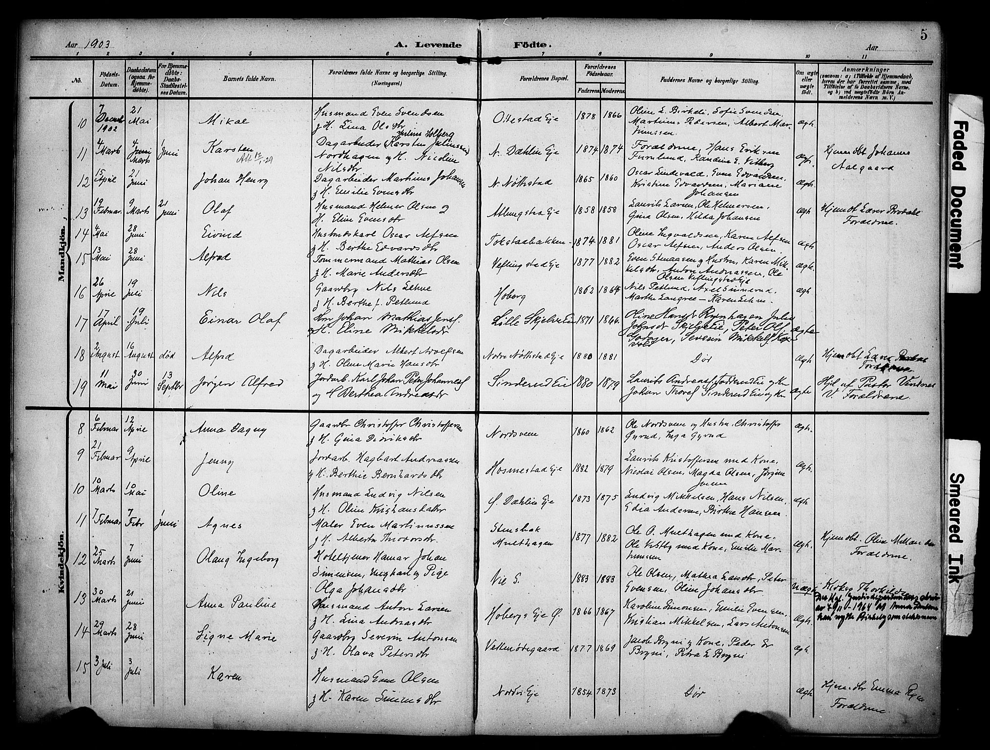 Stange prestekontor, AV/SAH-PREST-002/K/L0022: Parish register (official) no. 22, 1903-1914, p. 5