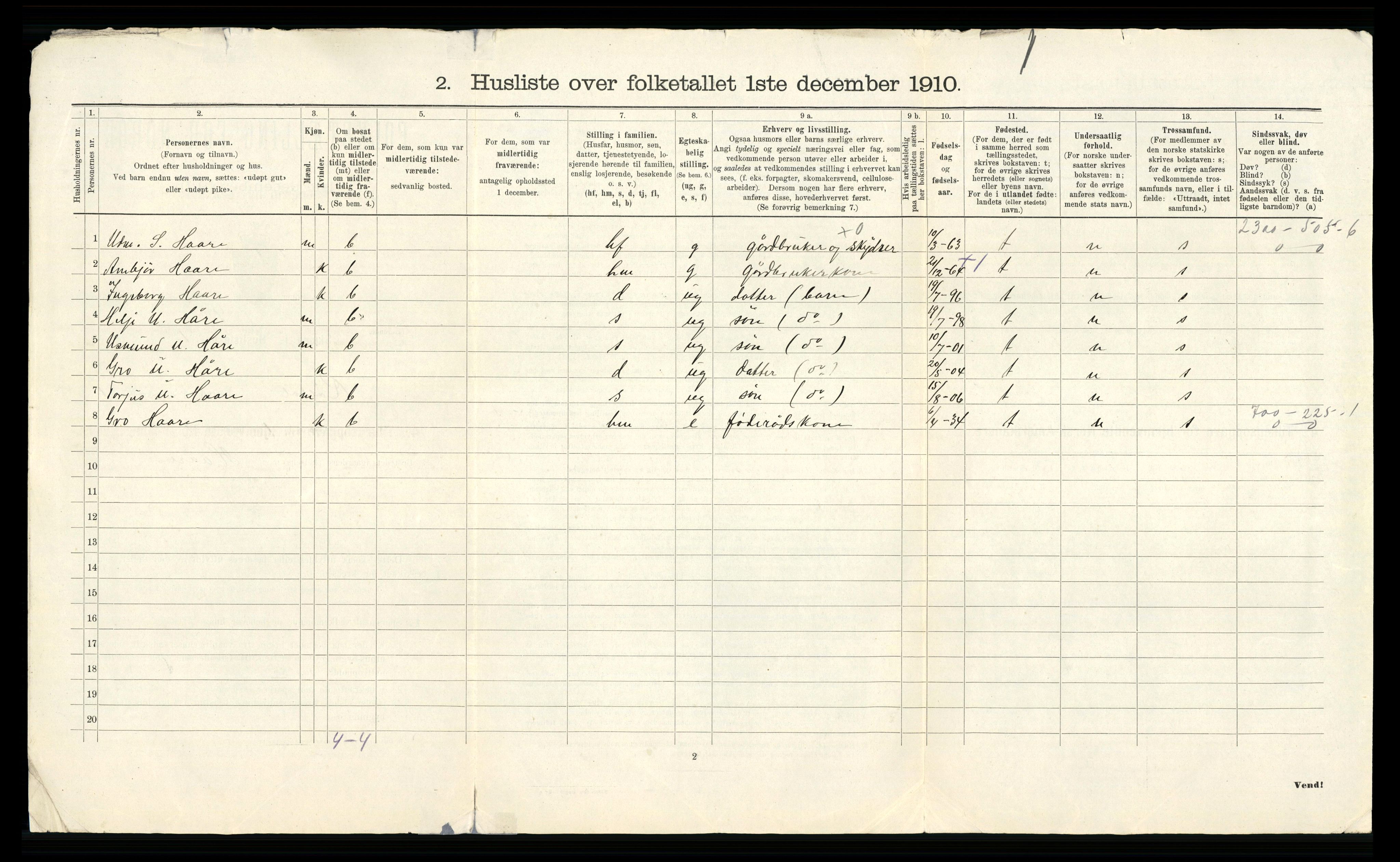 RA, 1910 census for Røldal, 1910, p. 18
