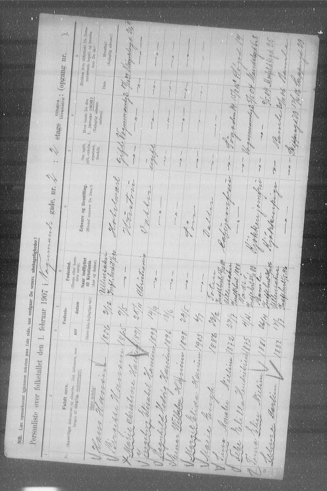 OBA, Municipal Census 1907 for Kristiania, 1907, p. 63129