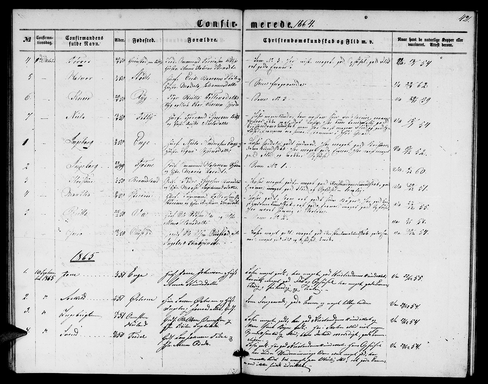 Etne sokneprestembete, SAB/A-75001/H/Hab: Parish register (copy) no. A 3, 1863-1873, p. 42