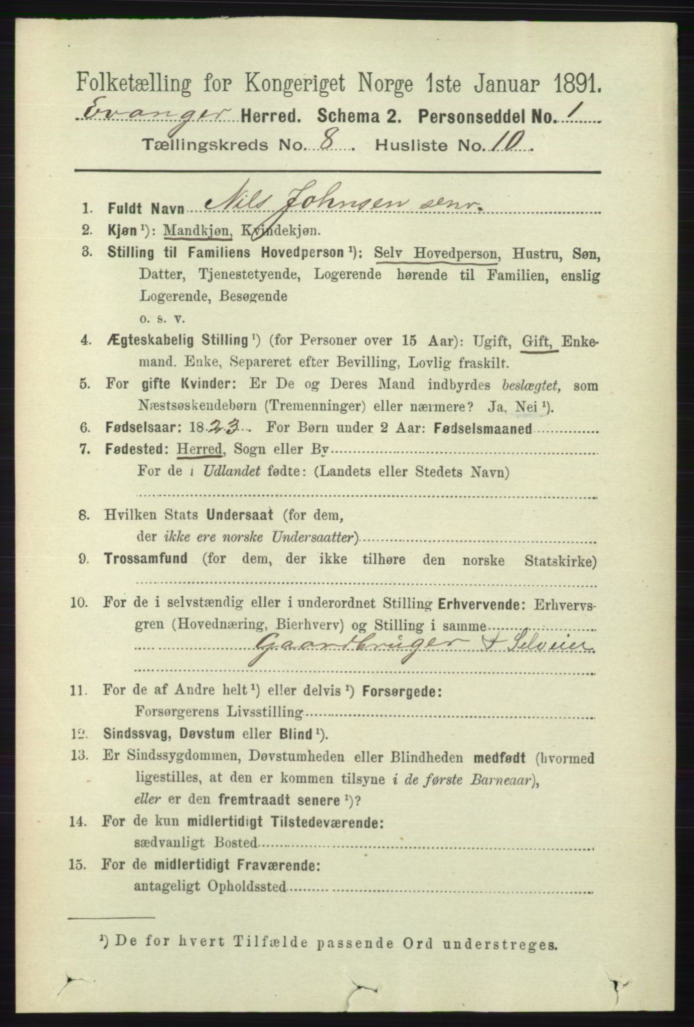 RA, 1891 census for 1237 Evanger, 1891, p. 2315