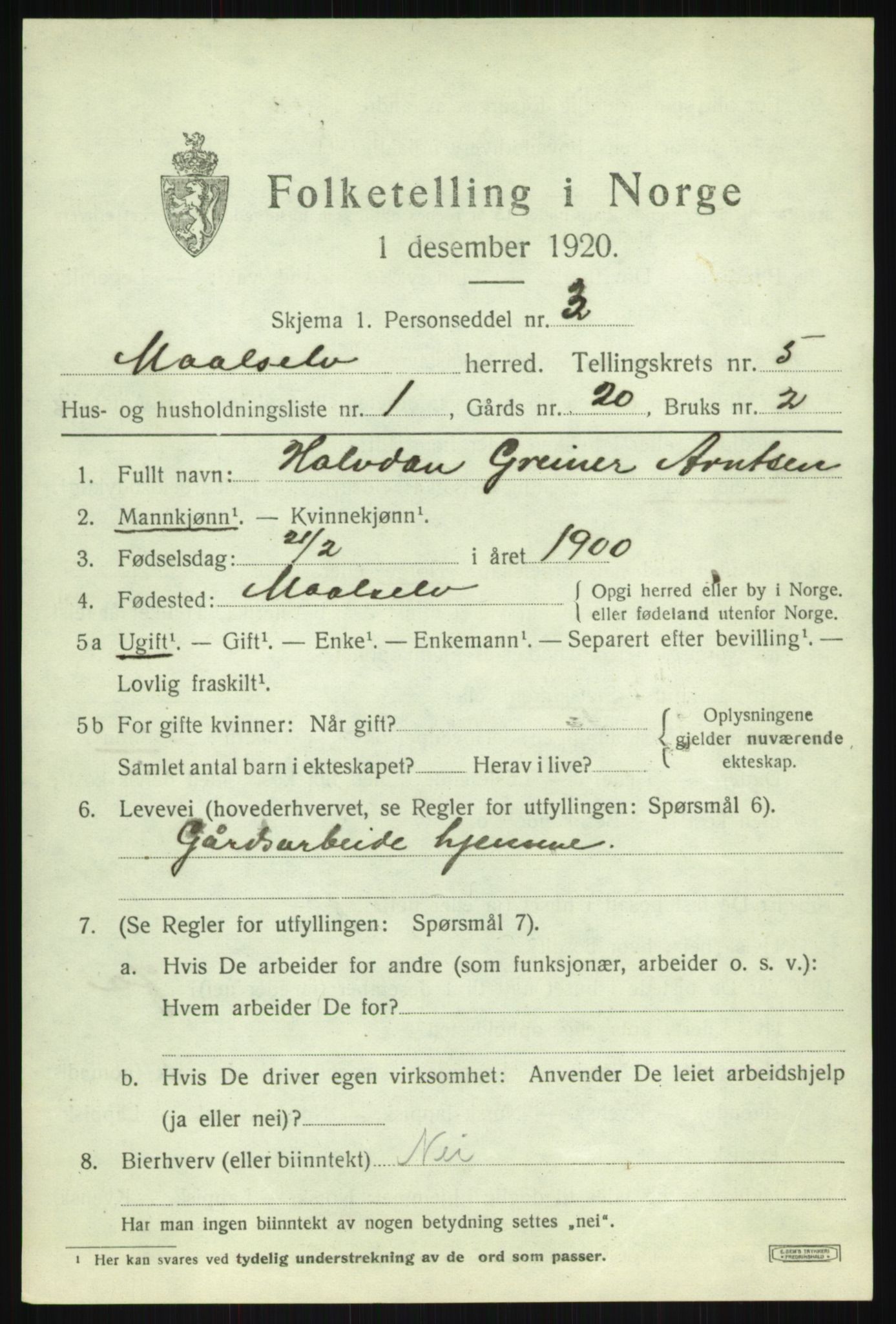 SATØ, 1920 census for Målselv, 1920, p. 3155