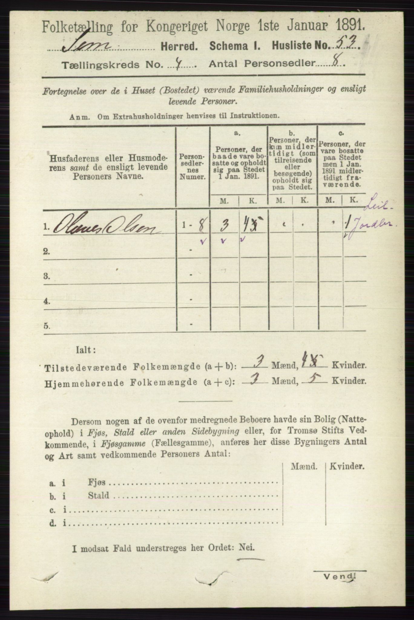 RA, 1891 census for 0721 Sem, 1891, p. 1532