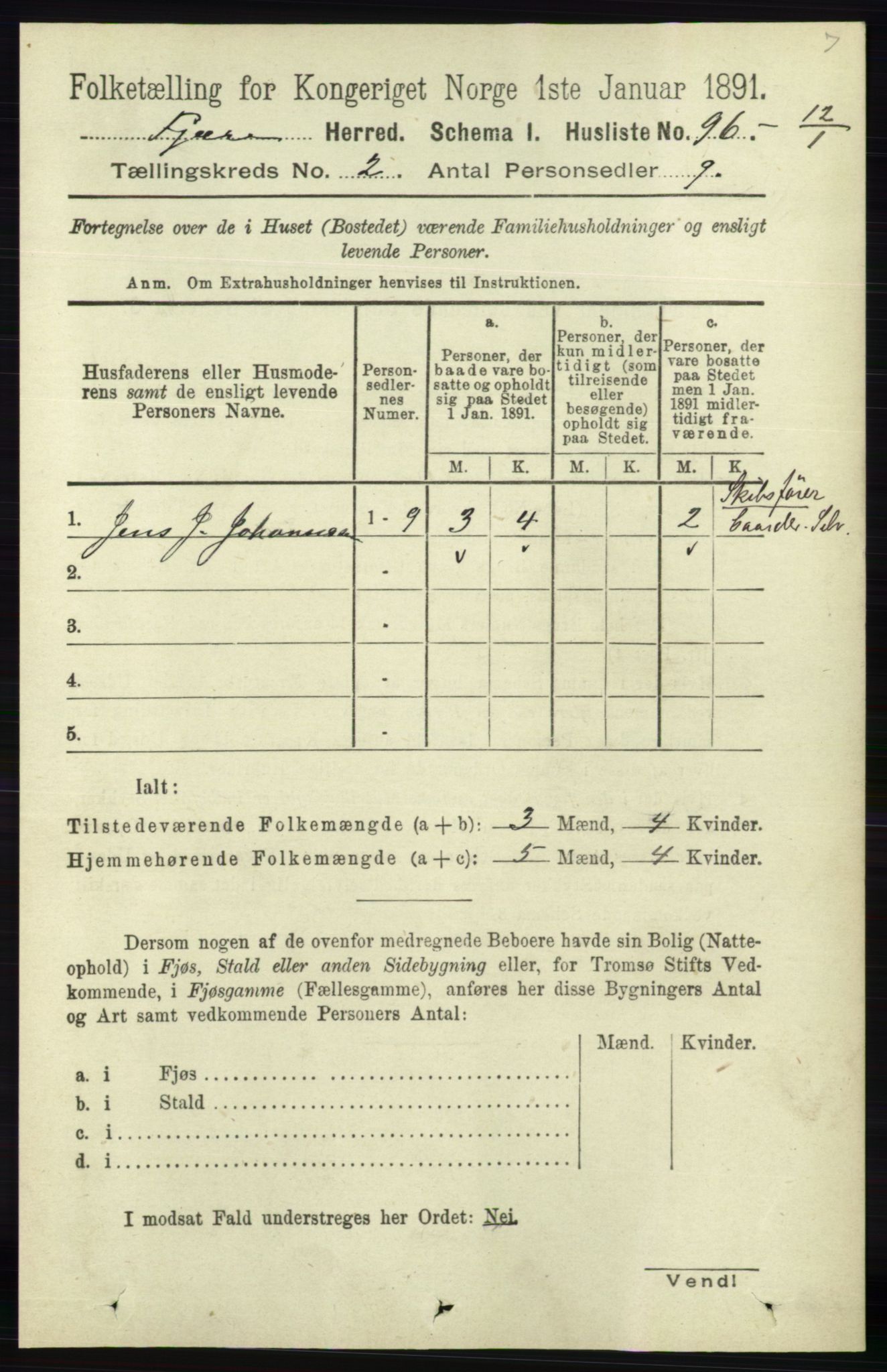 RA, 1891 census for 0923 Fjære, 1891, p. 731