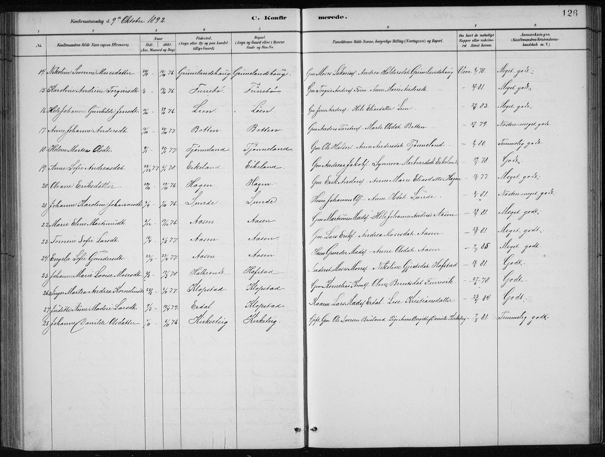 Førde sokneprestembete, AV/SAB-A-79901/H/Hab/Haba/L0002: Parish register (copy) no. A 2, 1881-1898, p. 126