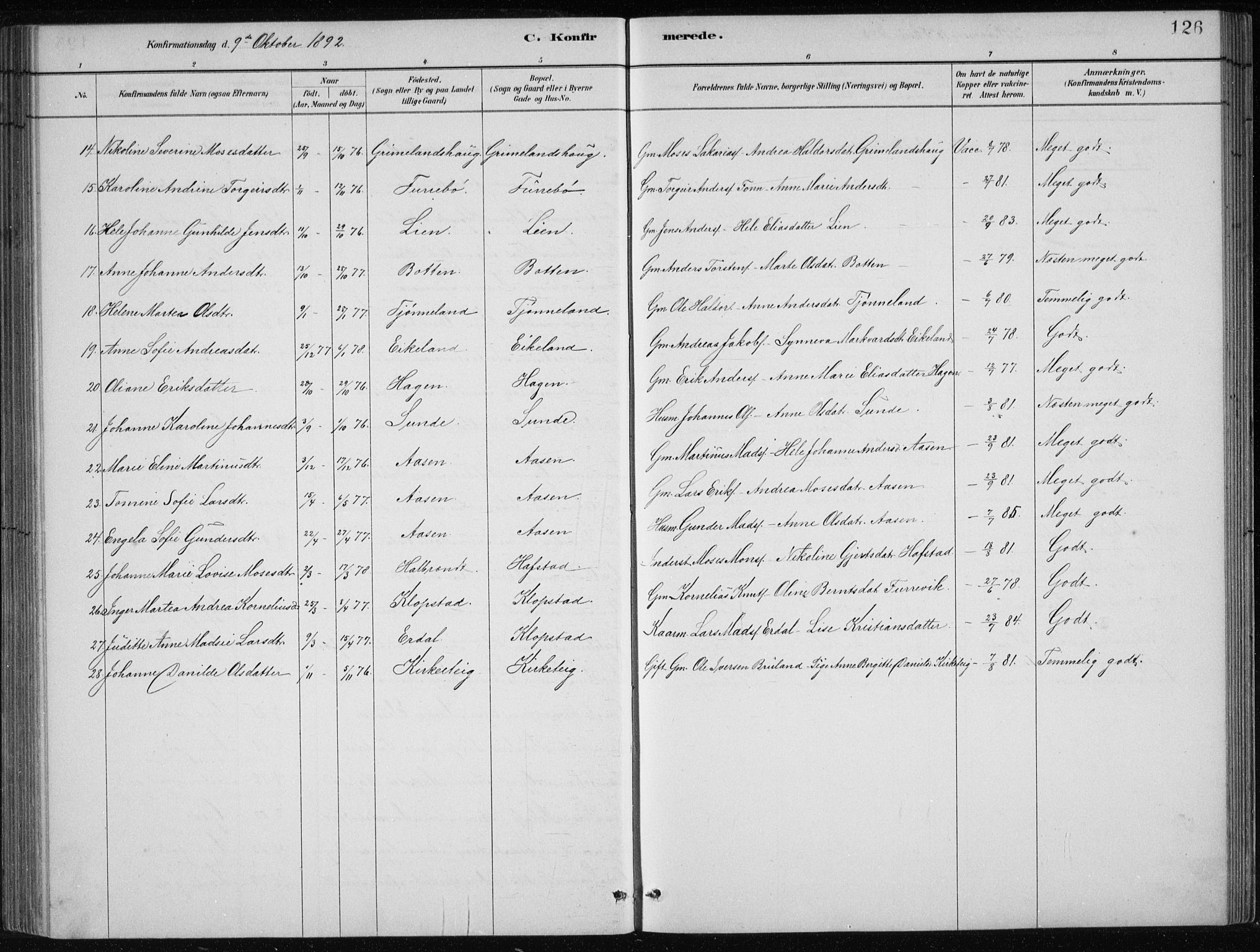 Førde sokneprestembete, SAB/A-79901/H/Hab/Haba/L0002: Parish register (copy) no. A 2, 1881-1898, p. 126