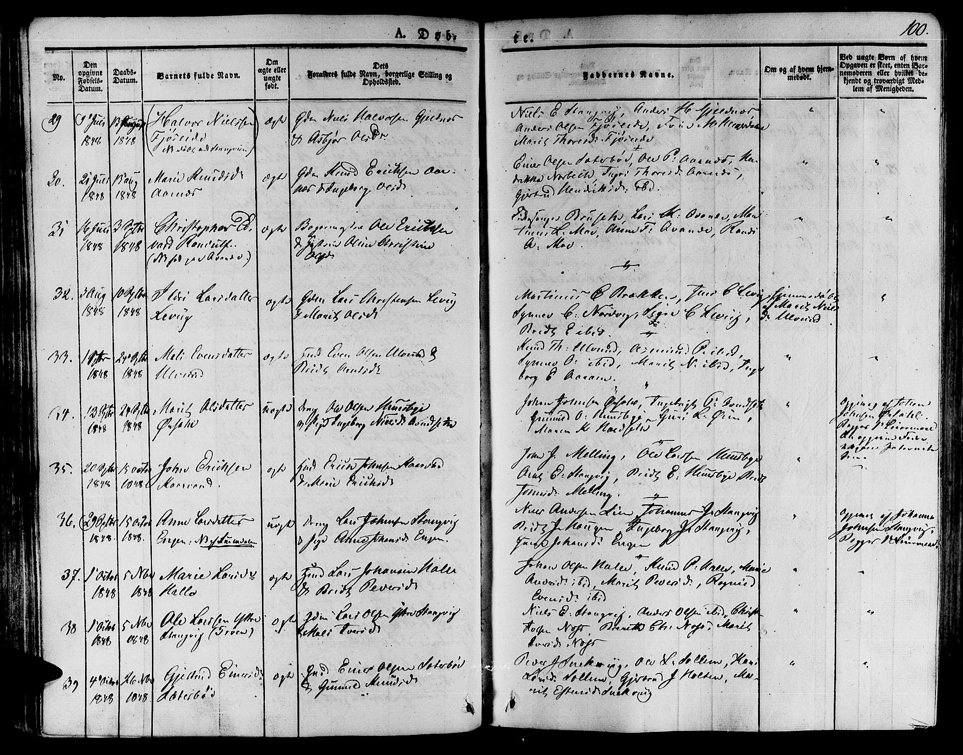 Ministerialprotokoller, klokkerbøker og fødselsregistre - Møre og Romsdal, AV/SAT-A-1454/592/L1024: Parish register (official) no. 592A03 /1, 1831-1849, p. 100