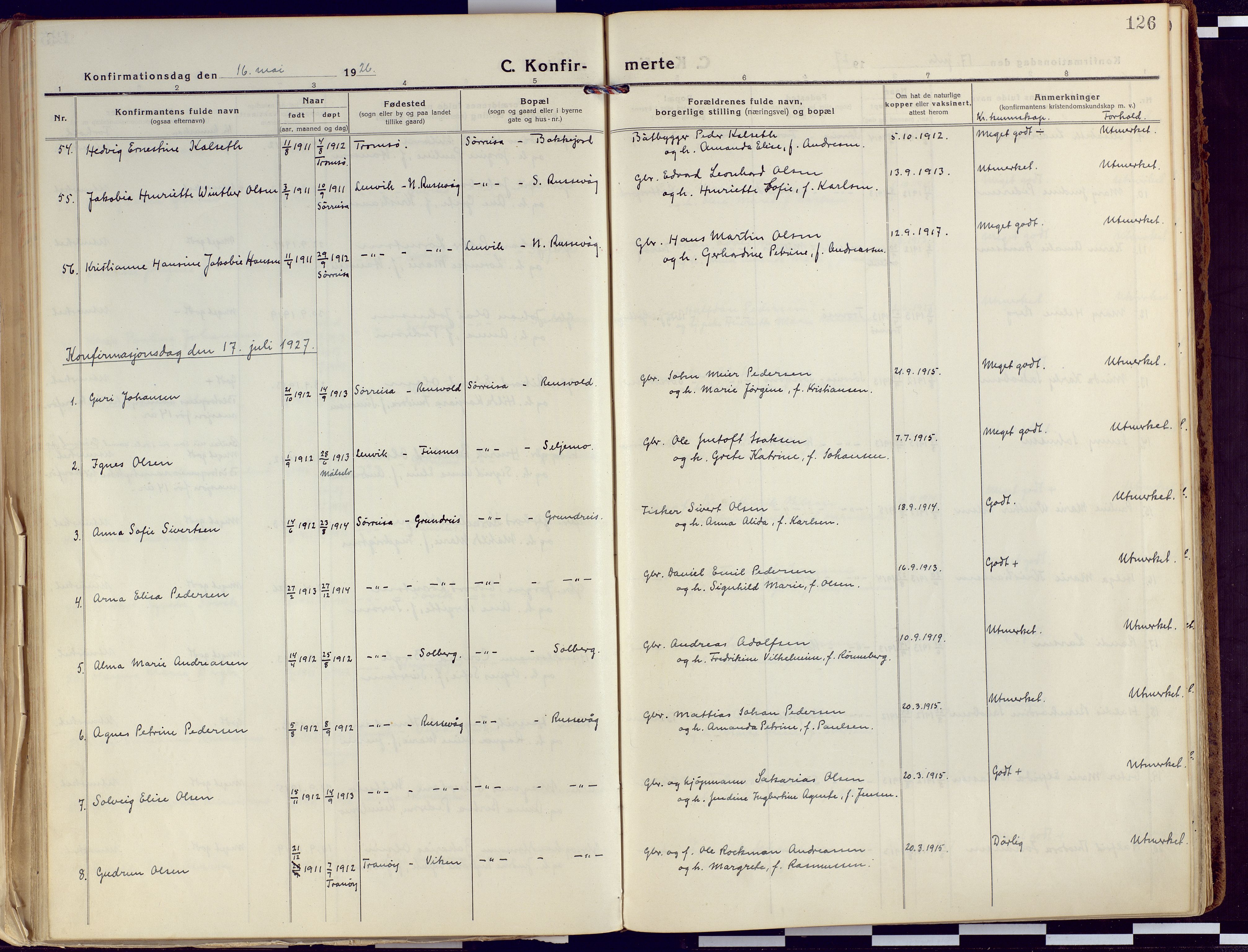 Tranøy sokneprestkontor, SATØ/S-1313/I/Ia/Iaa/L0015kirke: Parish register (official) no. 15, 1919-1928, p. 126