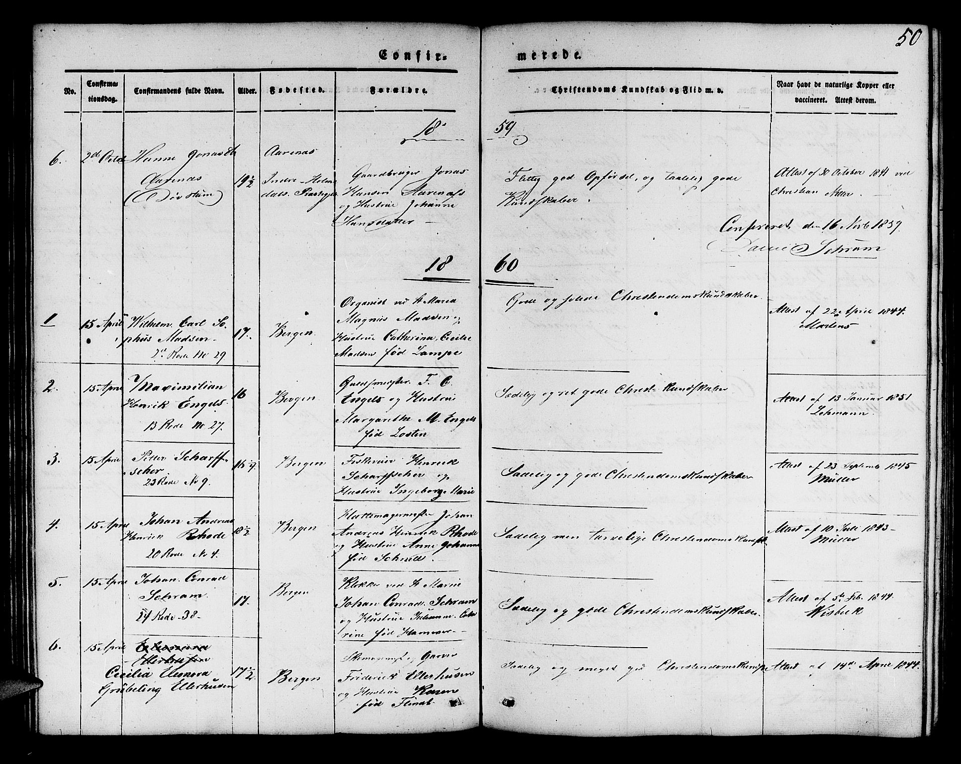 Mariakirken Sokneprestembete, SAB/A-76901/H/Hab/L0002: Parish register (copy) no. A 2, 1846-1862, p. 50
