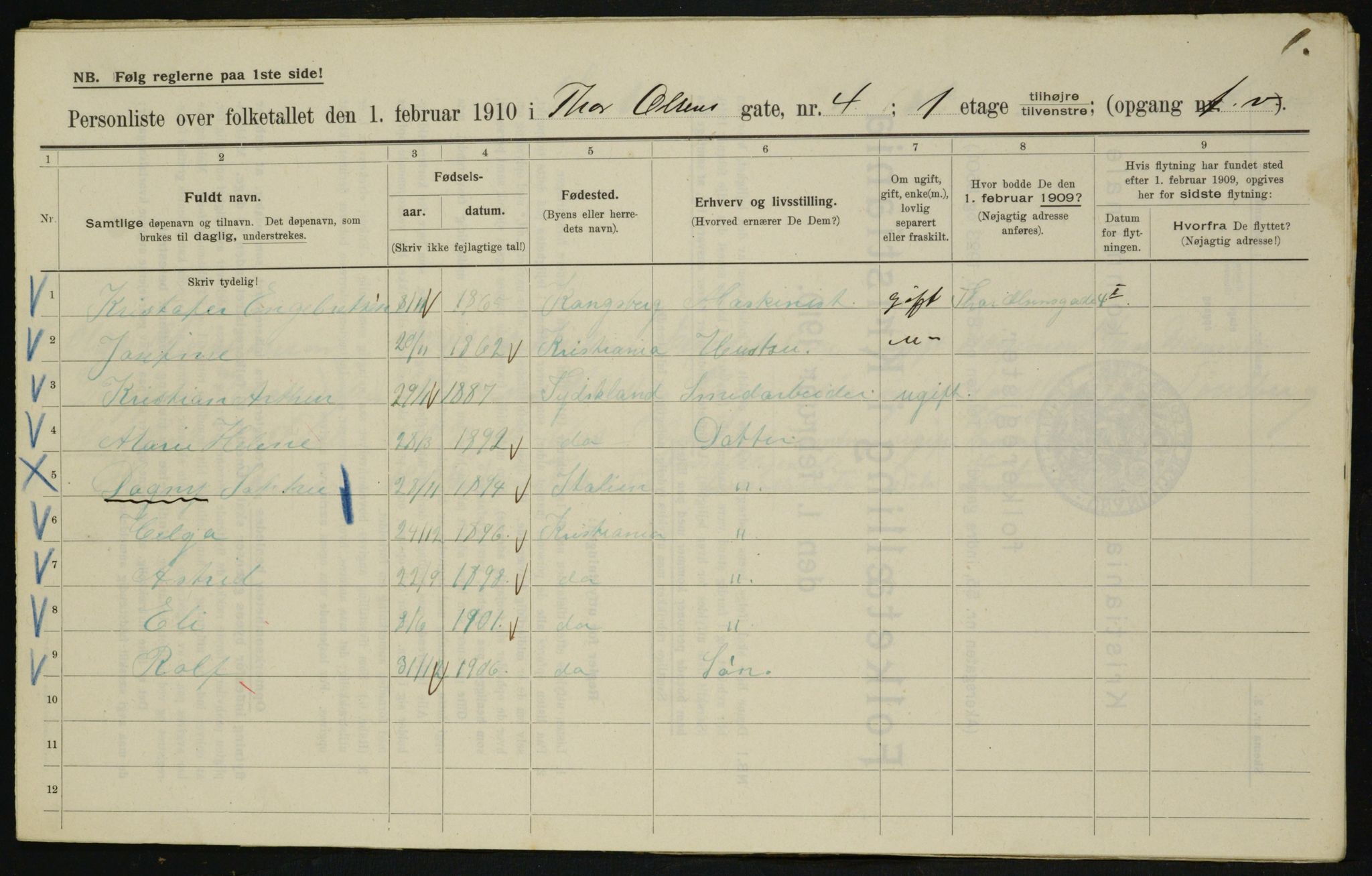 OBA, Municipal Census 1910 for Kristiania, 1910, p. 103740