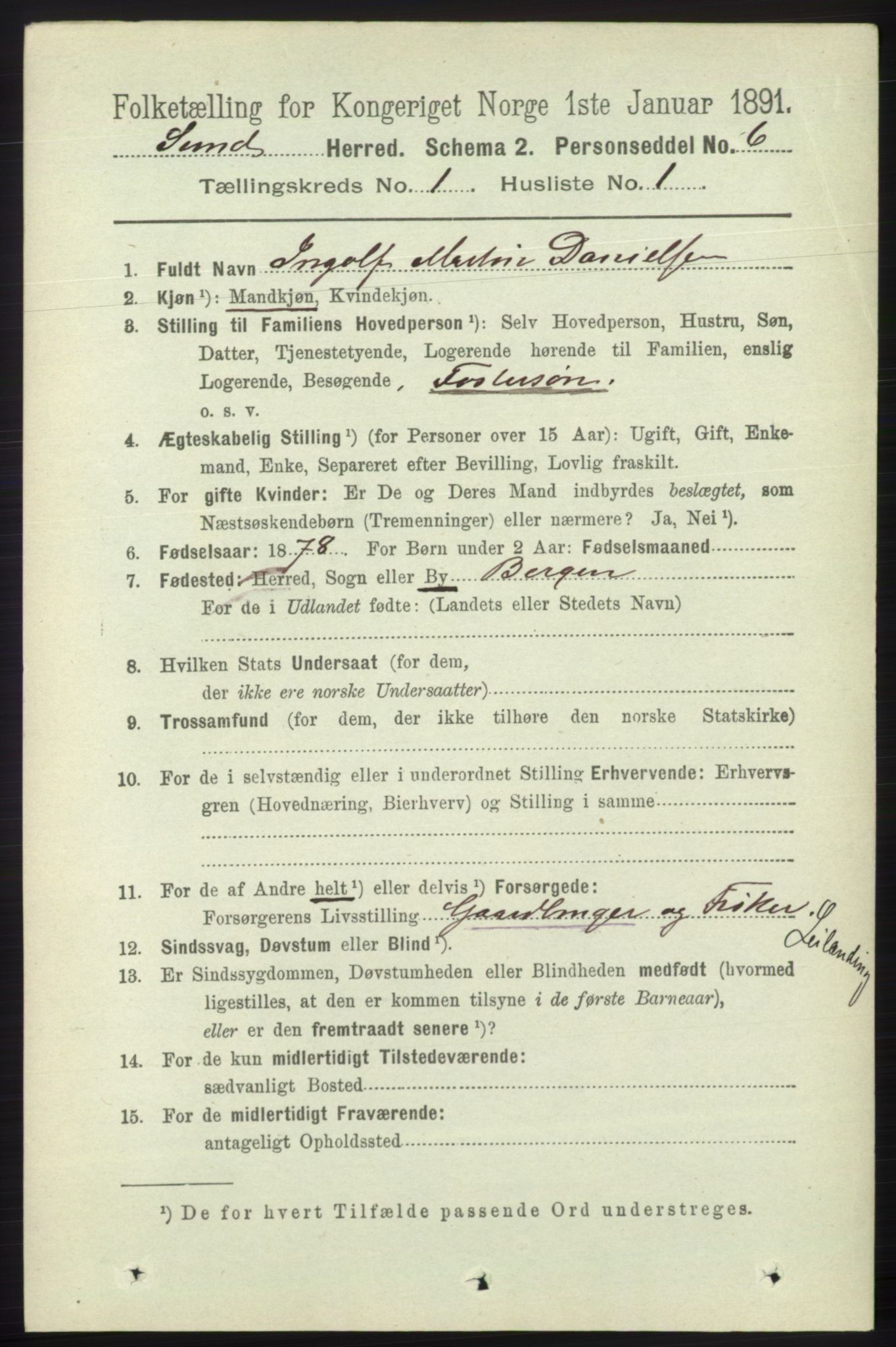 RA, 1891 census for 1245 Sund, 1891, p. 94