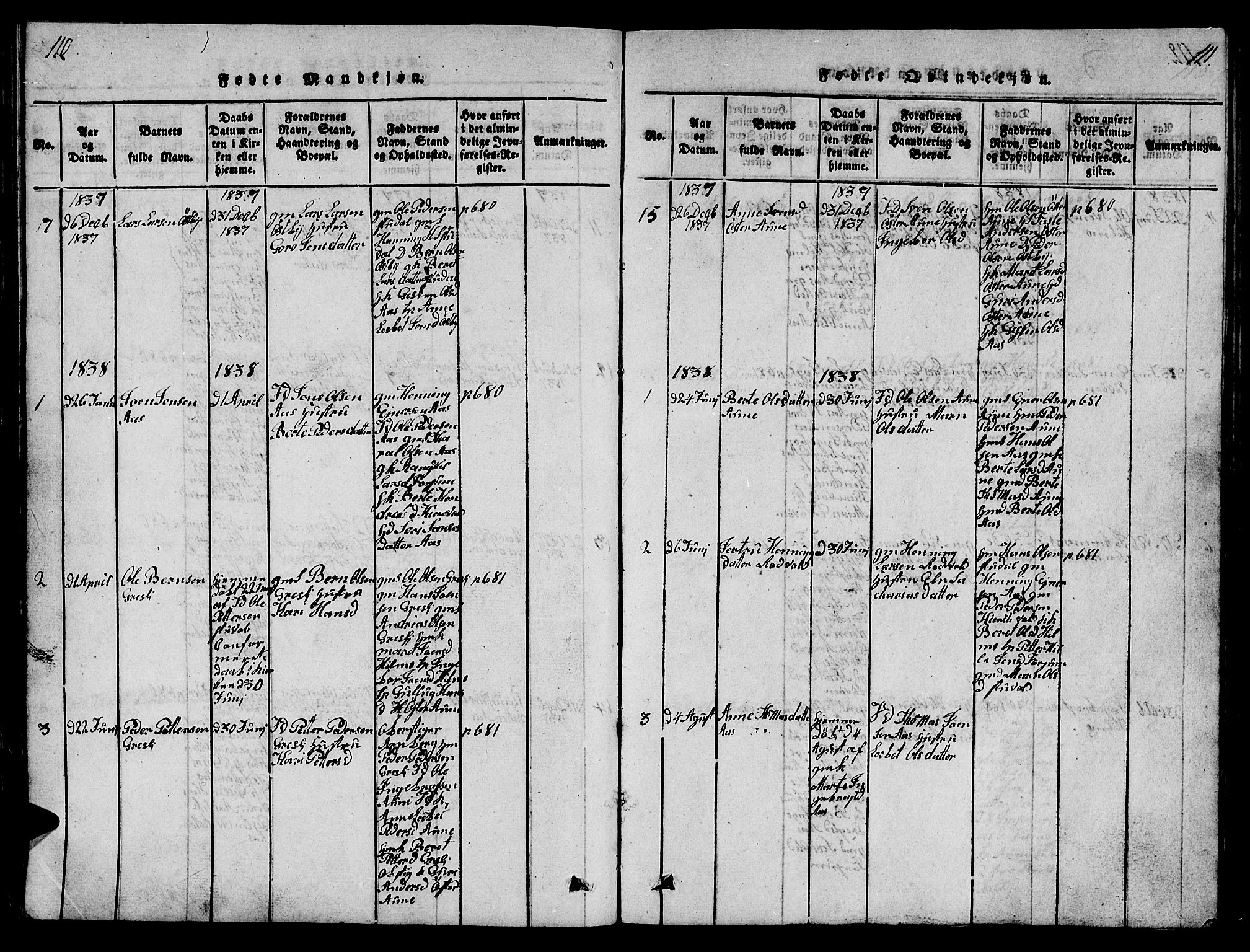 Ministerialprotokoller, klokkerbøker og fødselsregistre - Sør-Trøndelag, AV/SAT-A-1456/698/L1164: Parish register (copy) no. 698C01, 1816-1861, p. 110-111