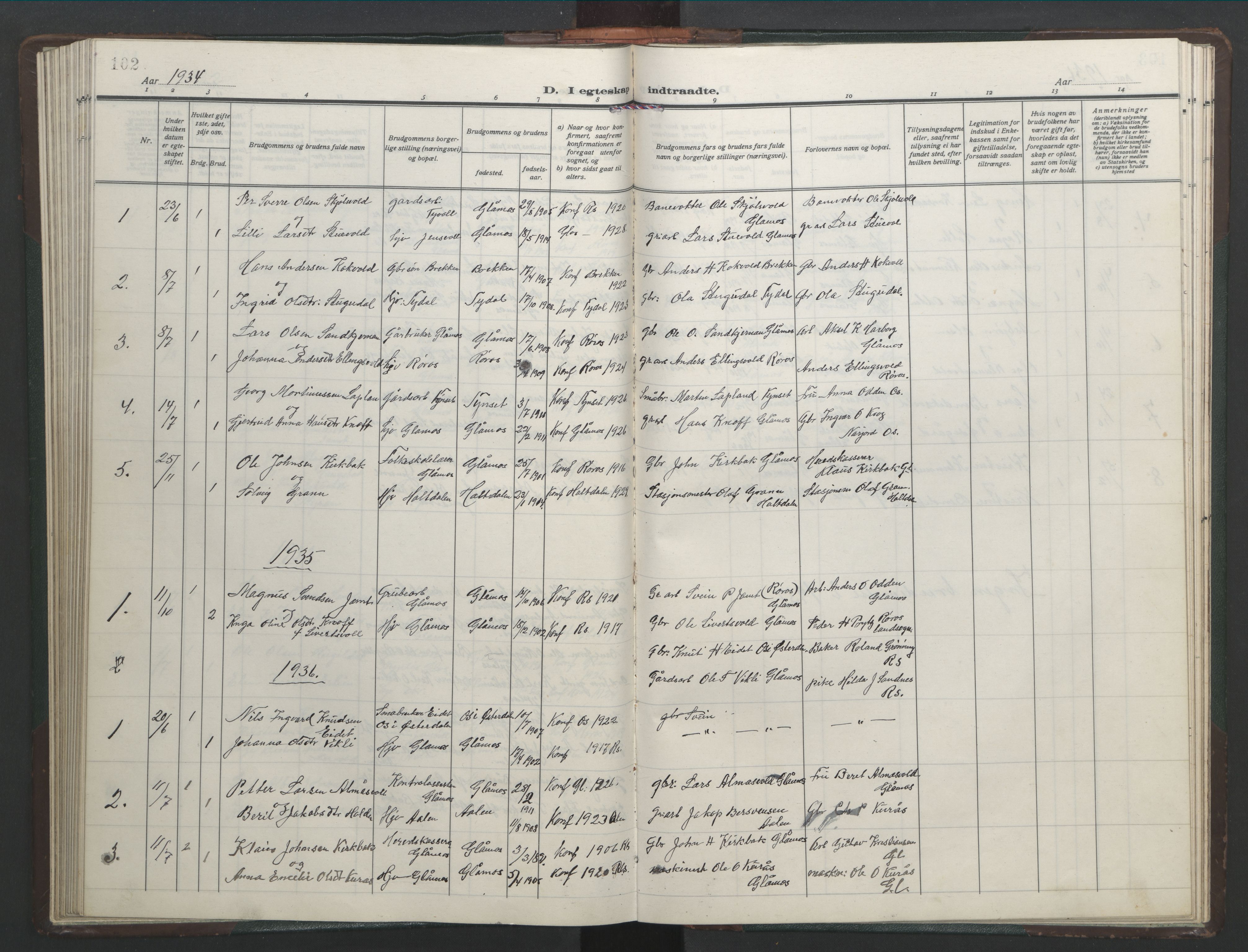 Ministerialprotokoller, klokkerbøker og fødselsregistre - Sør-Trøndelag, AV/SAT-A-1456/682/L0947: Parish register (copy) no. 682C01, 1926-1968, p. 102