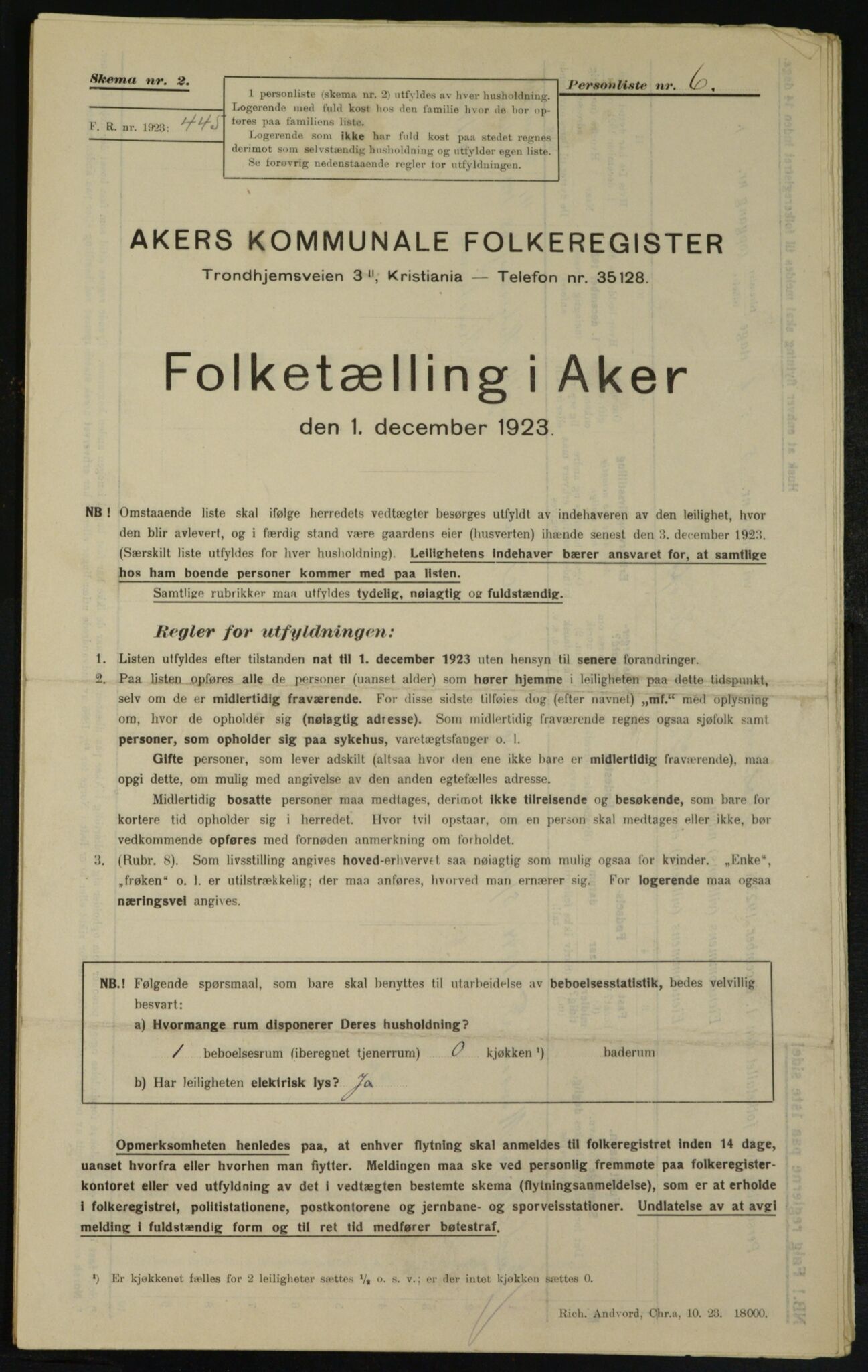 , Municipal Census 1923 for Aker, 1923, p. 25332