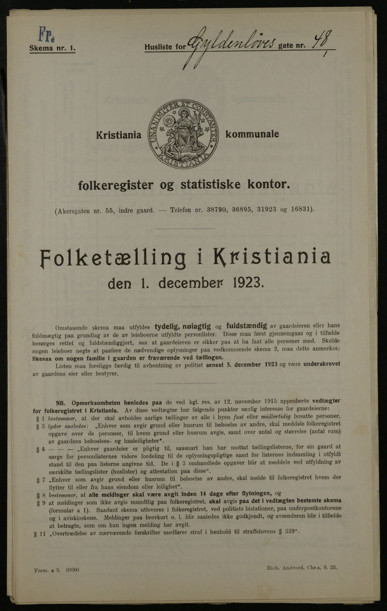 OBA, Municipal Census 1923 for Kristiania, 1923, p. 36570