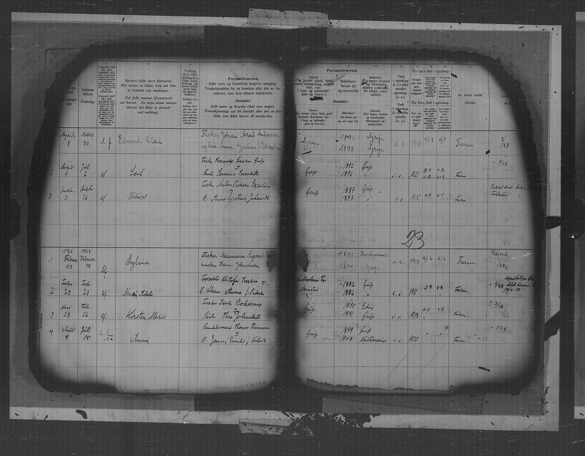 Kristiansund sokneprestkontor, AV/SAT-A-1068/1/II/II4: Birth register no. 38, 1916-1950, p. 23