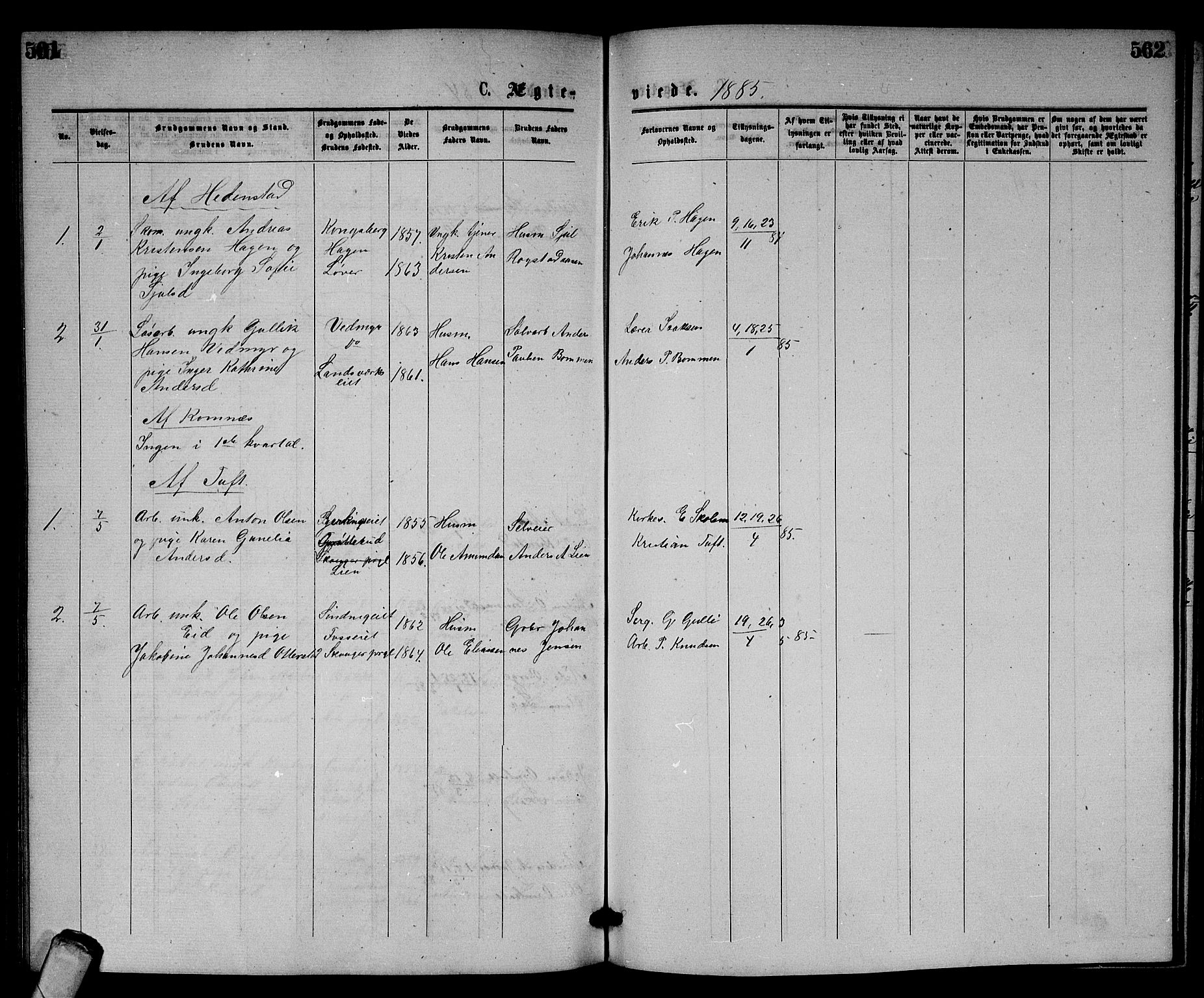 Sandsvær kirkebøker, AV/SAKO-A-244/G/Gb/L0001: Parish register (copy) no. II 1, 1874-1885, p. 561-562