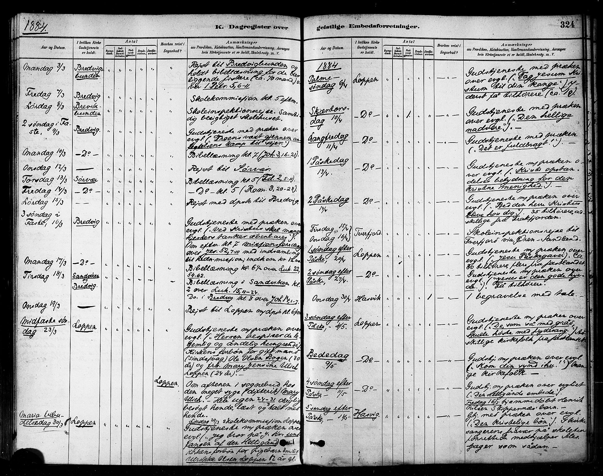 Loppa sokneprestkontor, AV/SATØ-S-1339/H/Ha/L0006kirke: Parish register (official) no. 6, 1879-1895, p. 324