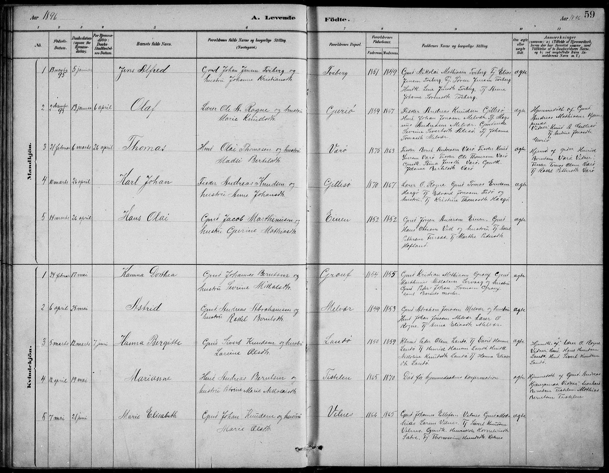 Askvoll sokneprestembete, AV/SAB-A-79501/H/Hab/Habb/L0001: Parish register (copy) no. B 1, 1879-1909, p. 59