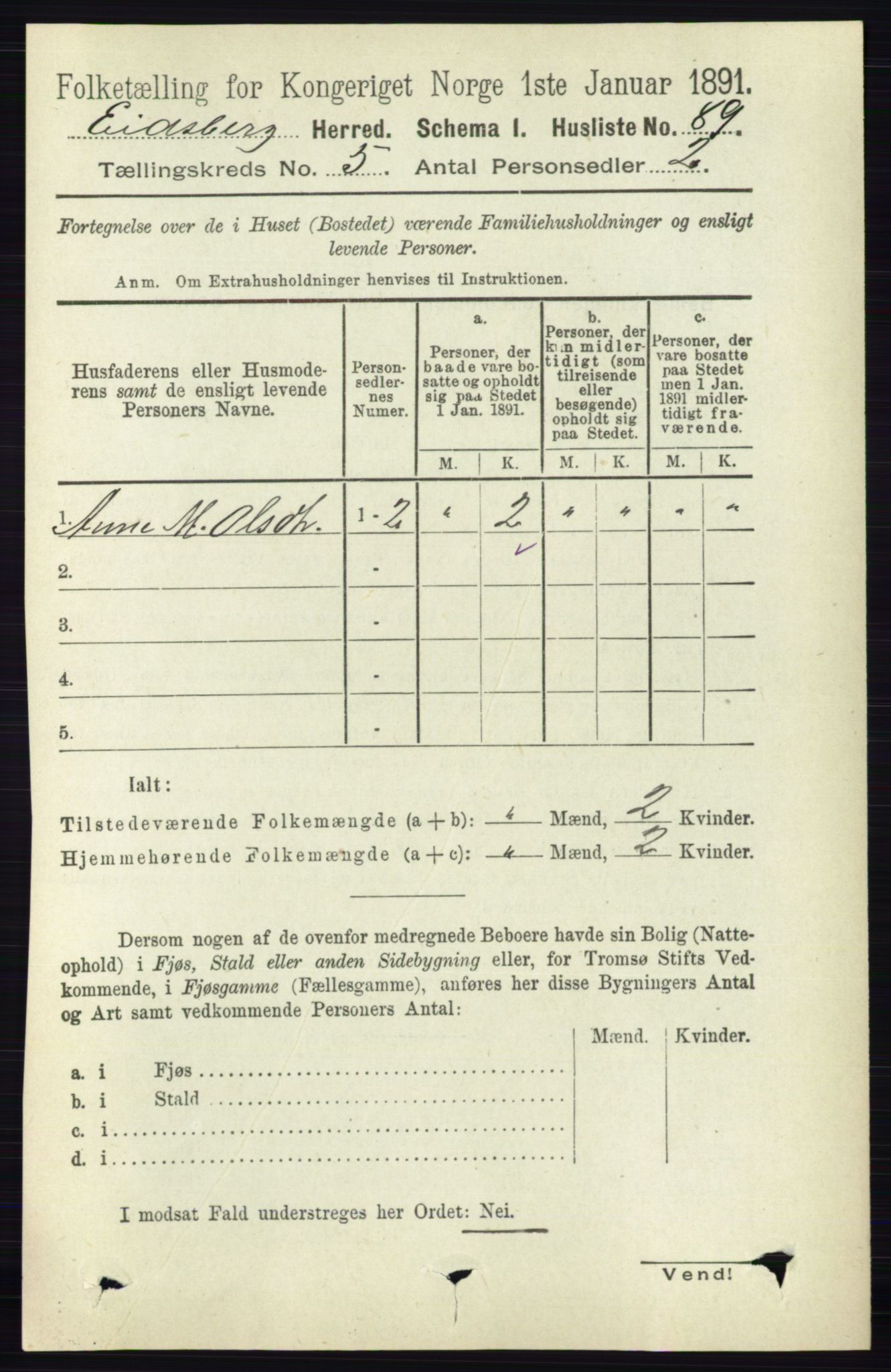 RA, 1891 census for 0125 Eidsberg, 1891, p. 3012