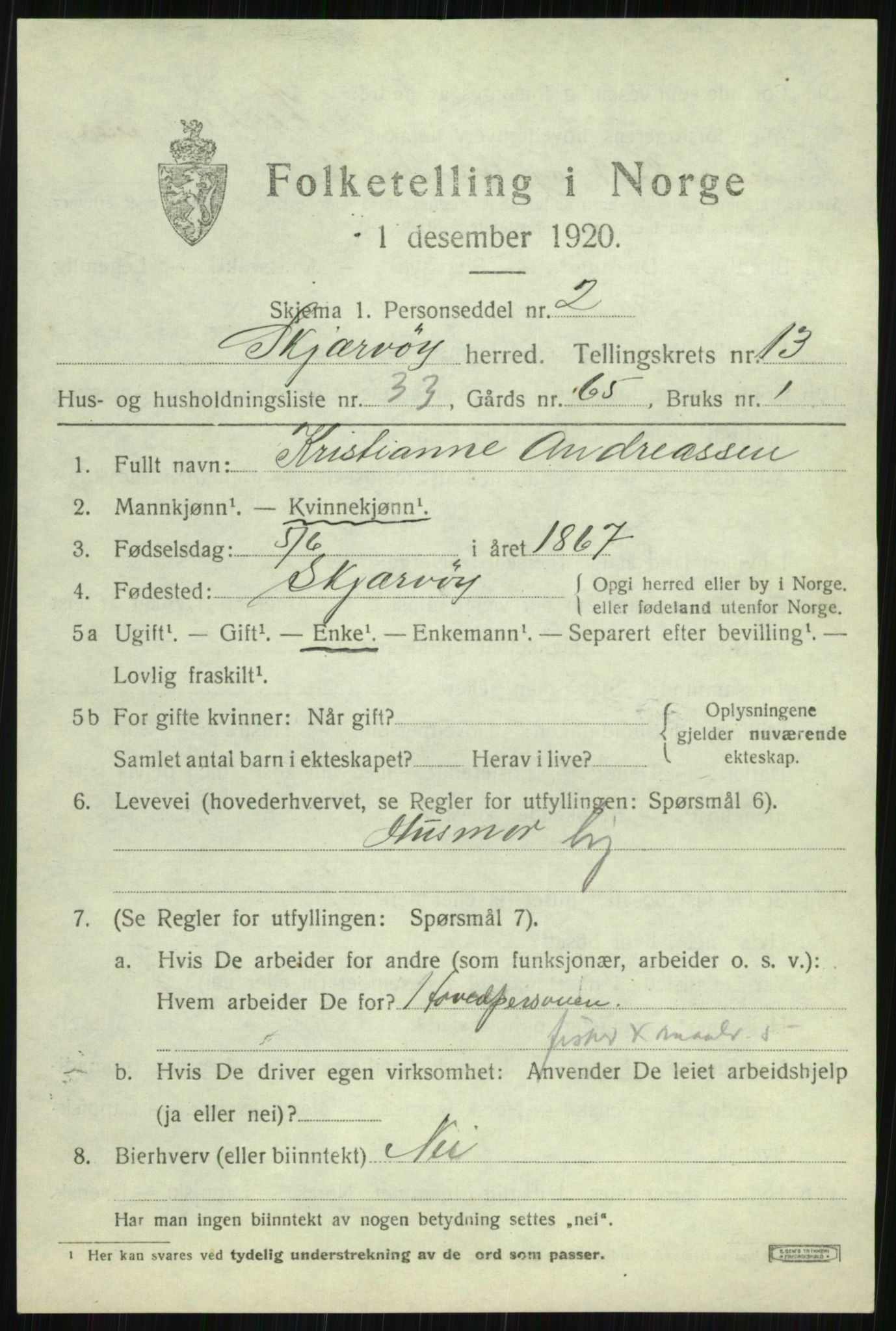 SATØ, 1920 census for Skjervøy, 1920, p. 6799