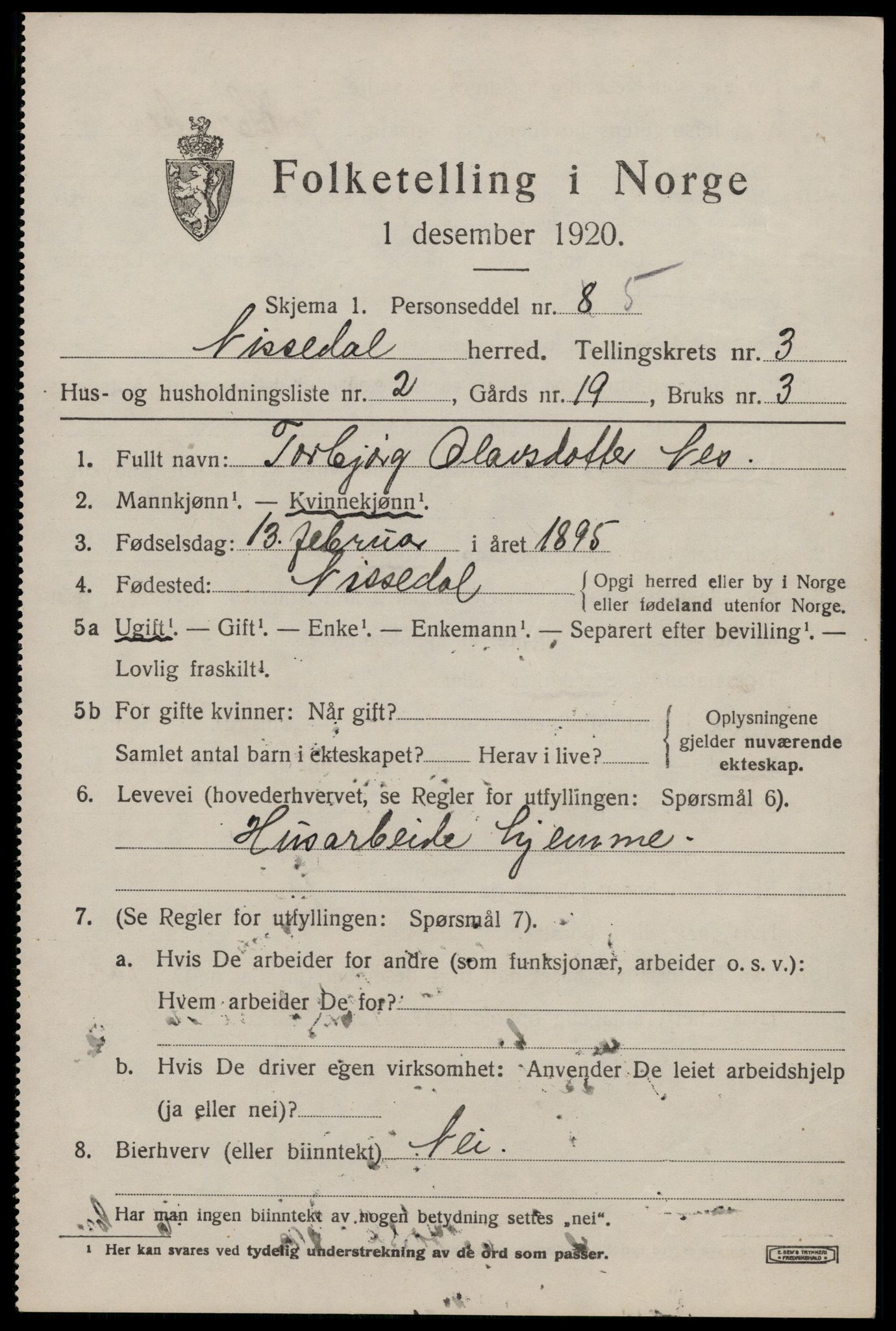 SAKO, 1920 census for Nissedal, 1920, p. 1517