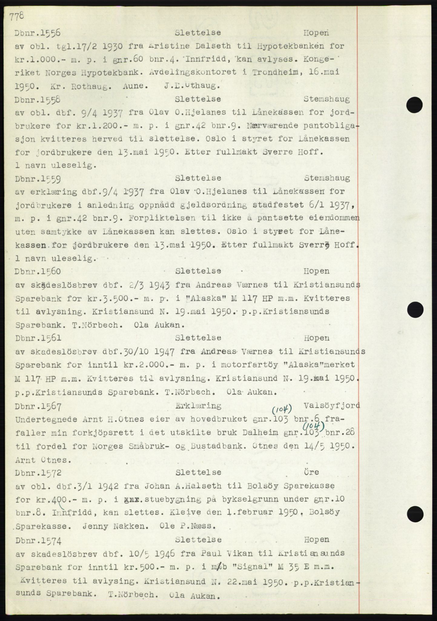 Nordmøre sorenskriveri, SAT/A-4132/1/2/2Ca: Mortgage book no. C82b, 1946-1951, Diary no: : 1556/1950