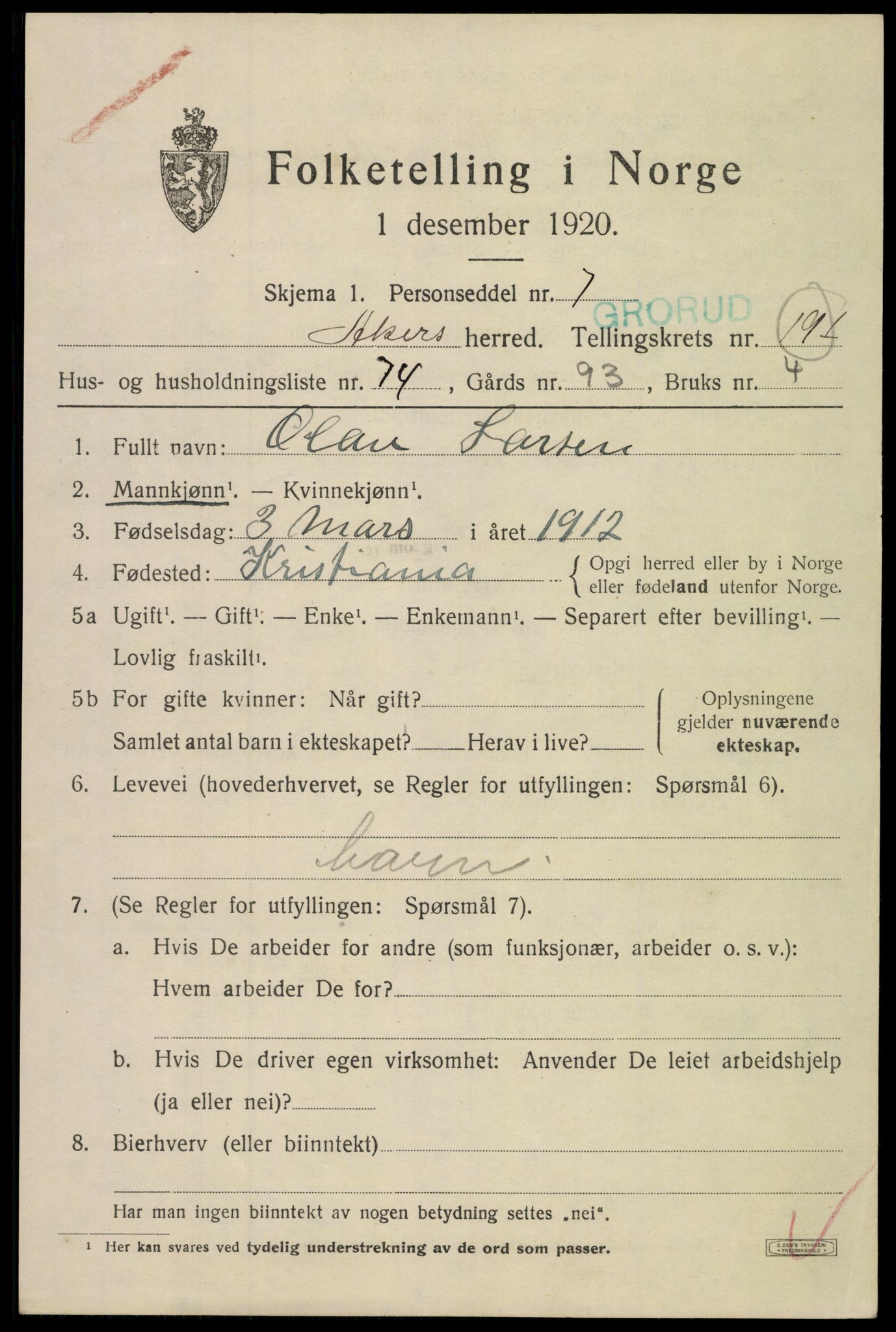 SAO, 1920 census for Aker, 1920, p. 118316