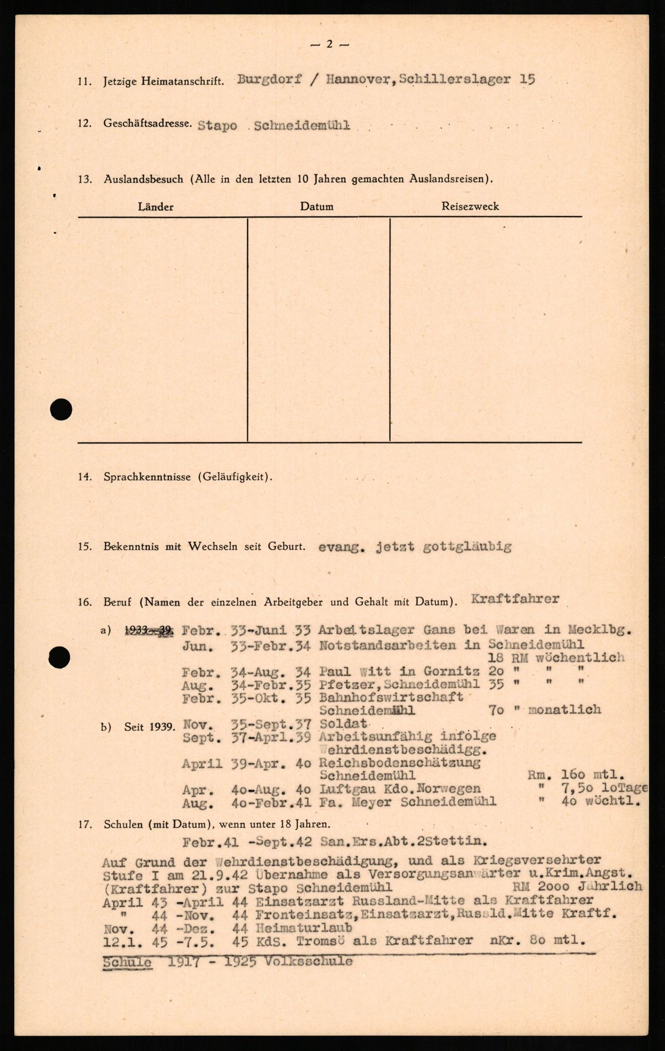 Forsvaret, Forsvarets overkommando II, AV/RA-RAFA-3915/D/Db/L0015: CI Questionaires. Tyske okkupasjonsstyrker i Norge. Tyskere., 1945-1946, p. 408