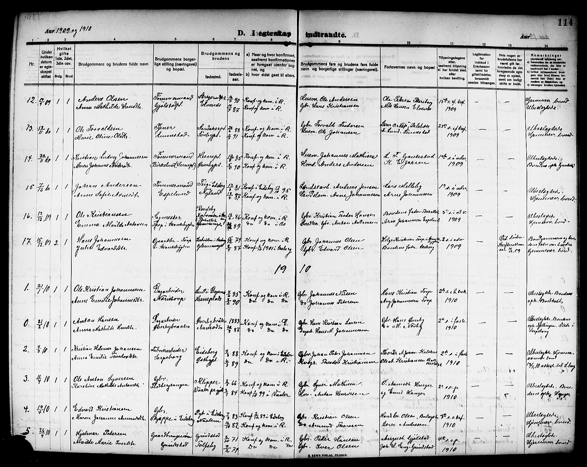 Rakkestad prestekontor Kirkebøker, AV/SAO-A-2008/G/Ga/L0001: Parish register (copy) no. I 1, 1909-1920, p. 114