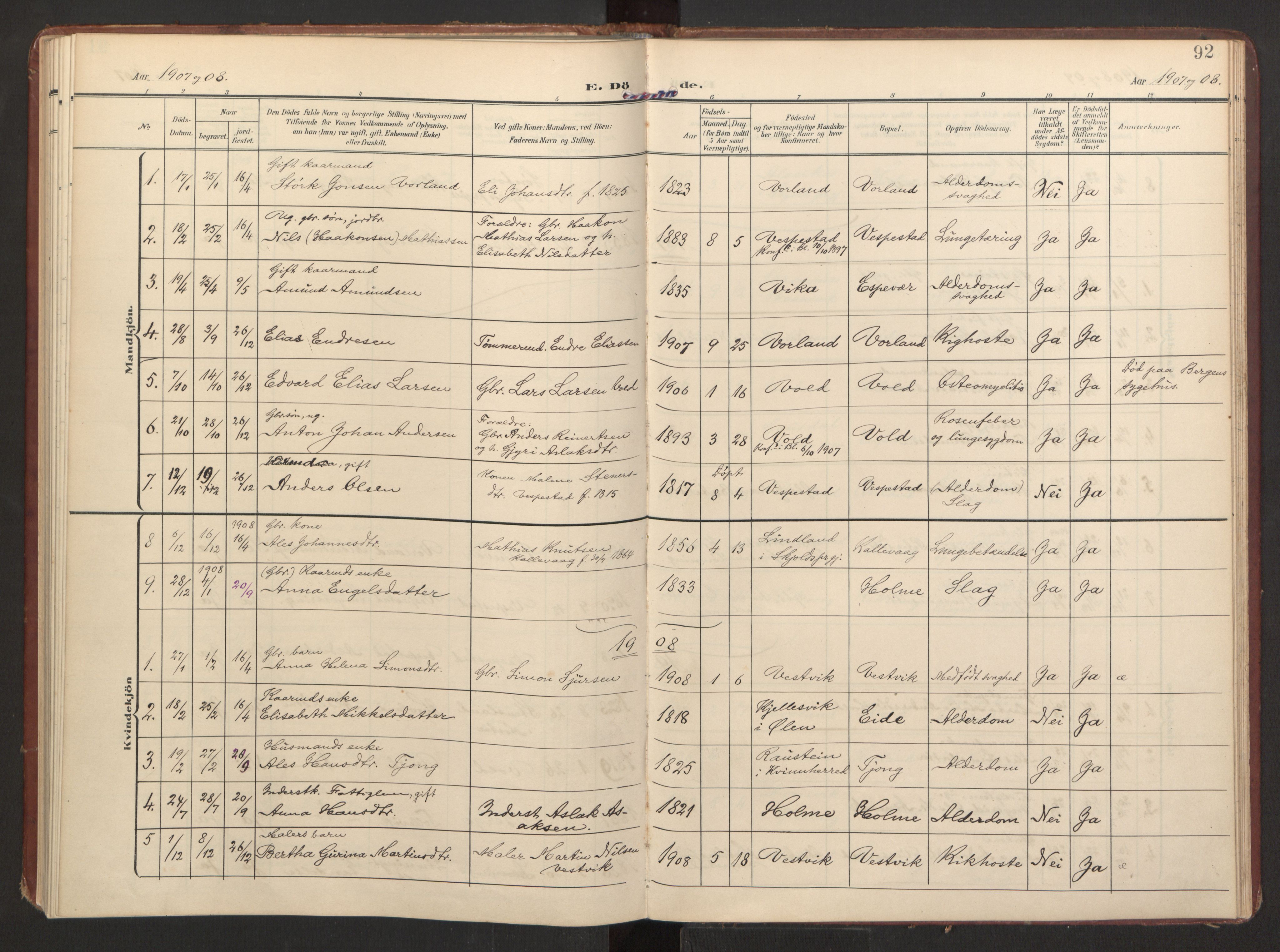 Finnås sokneprestembete, AV/SAB-A-99925/H/Ha/Haa/Haad/L0003: Parish register (official) no. D 3, 1907-1921, p. 92