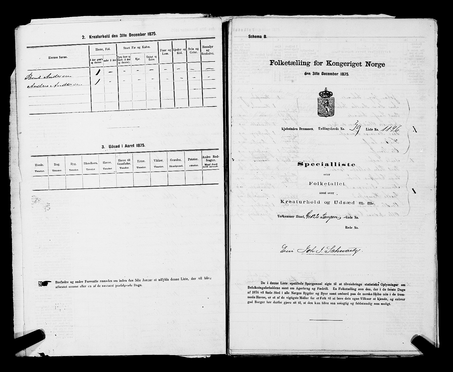 SAKO, 1875 census for 0602 Drammen, 1875, p. 3313