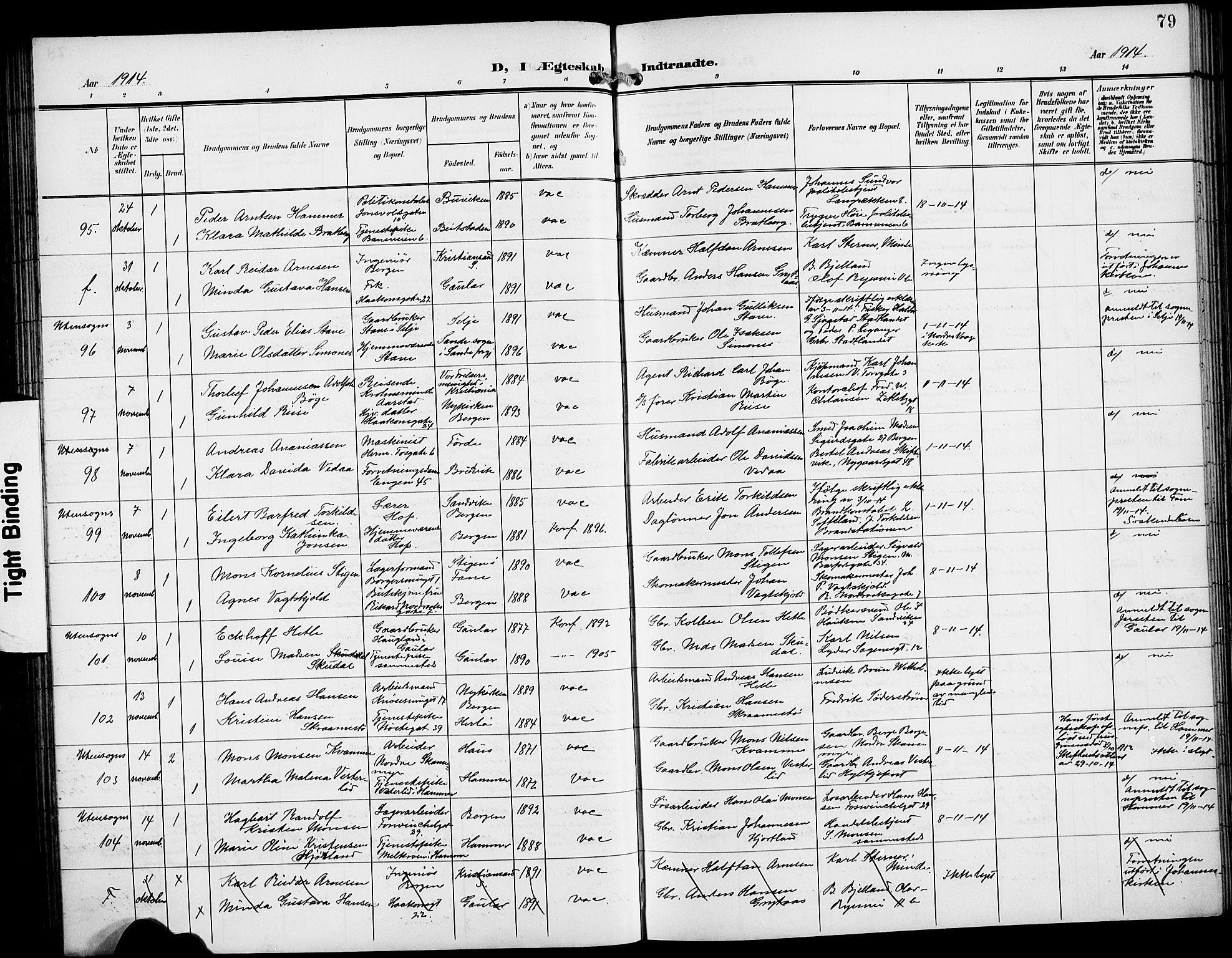 Domkirken sokneprestembete, AV/SAB-A-74801/H/Hab/L0033: Parish register (copy) no. D 5, 1907-1924, p. 79