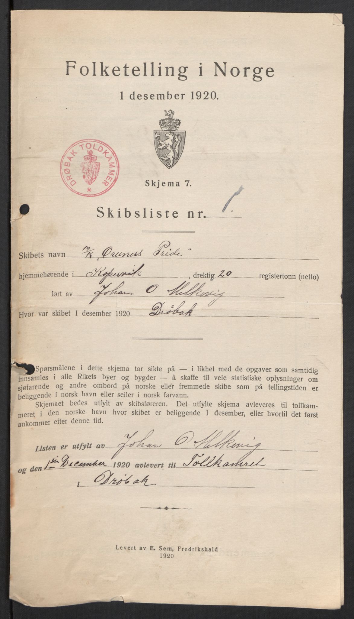 SAO, 1920 census for Drøbak, 1920, p. 6035